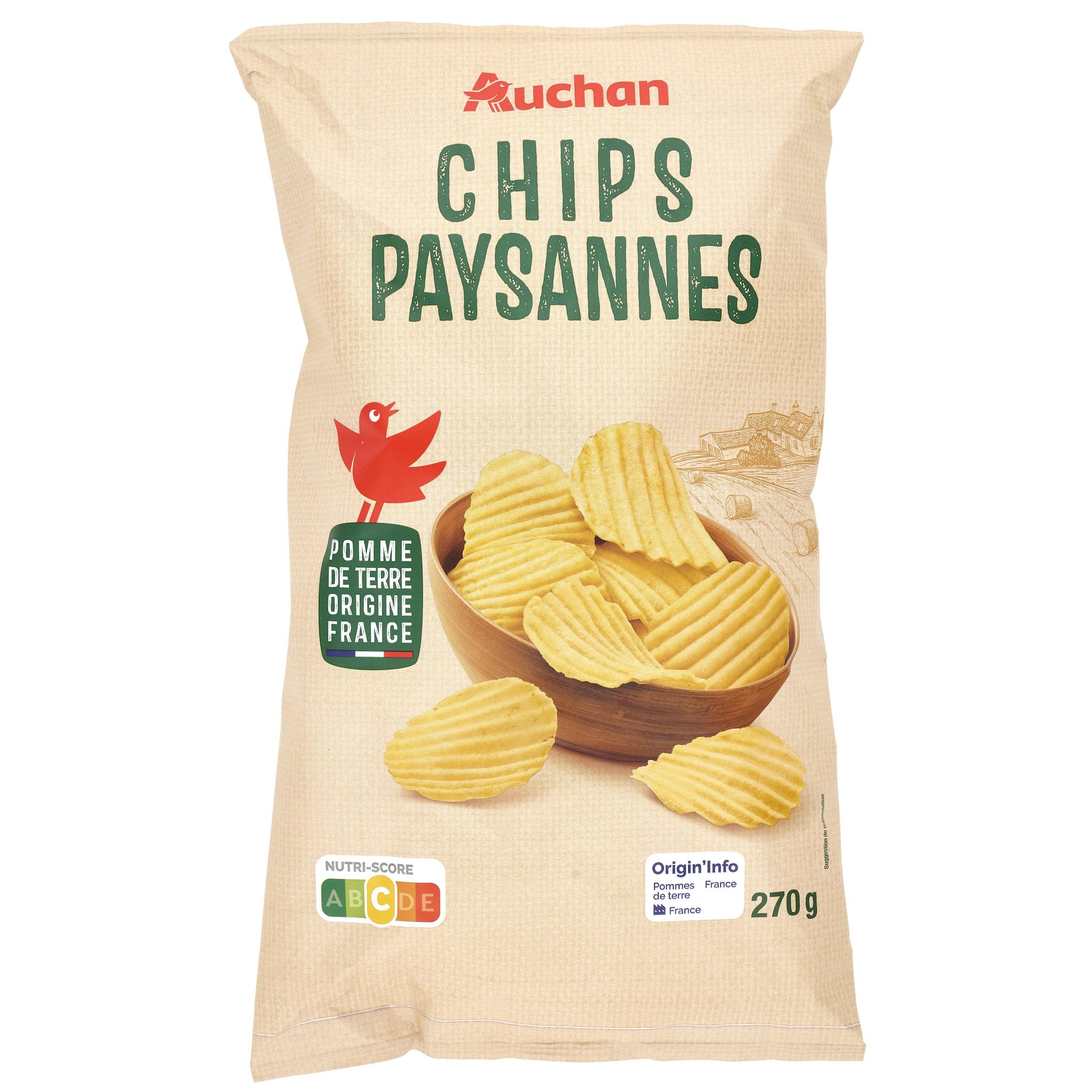 Voir la diapositive 1 : AUCHAN Chips ondulées paysannes 270g