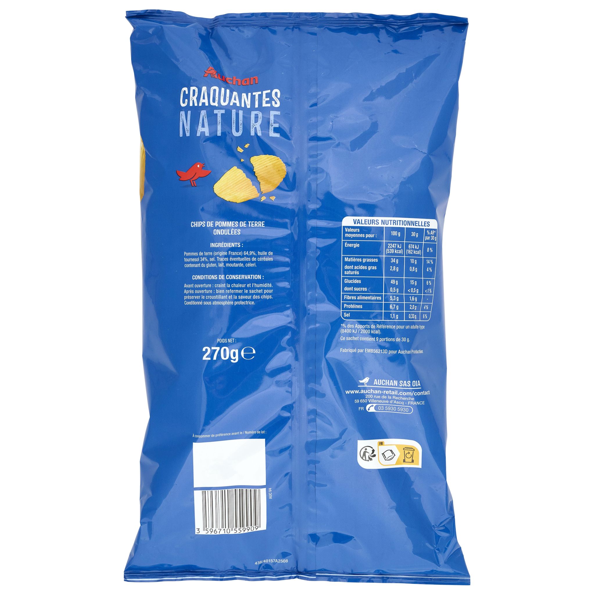 Voir la diapositive 2 : AUCHAN Chips craquantes nature 270g