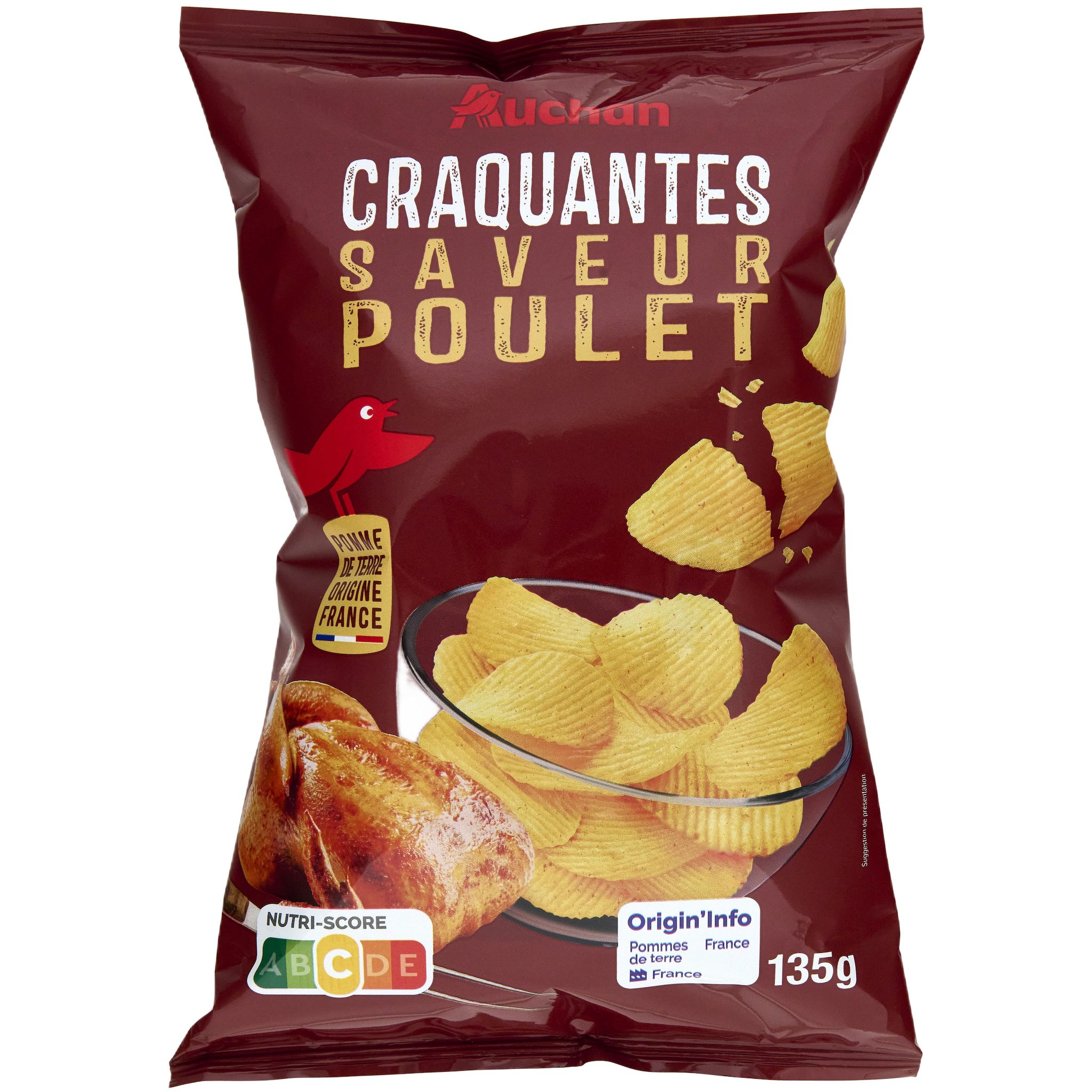 AUCHAN Chips craquantes saveur poulet 135g
