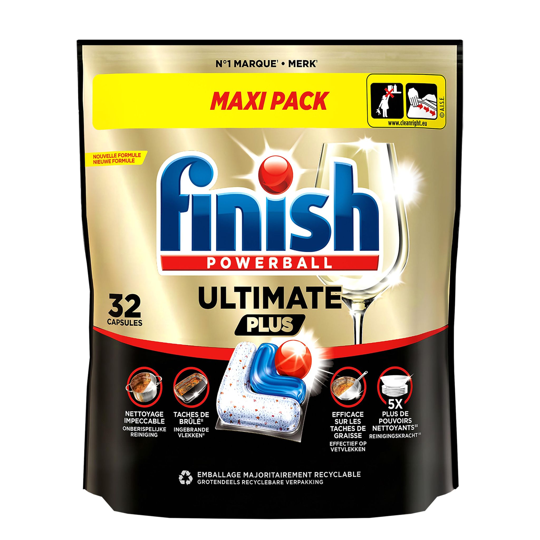 FINISH Ultimate Plus capsules lave-vaisselle tout en 1 brillance 32 capsules