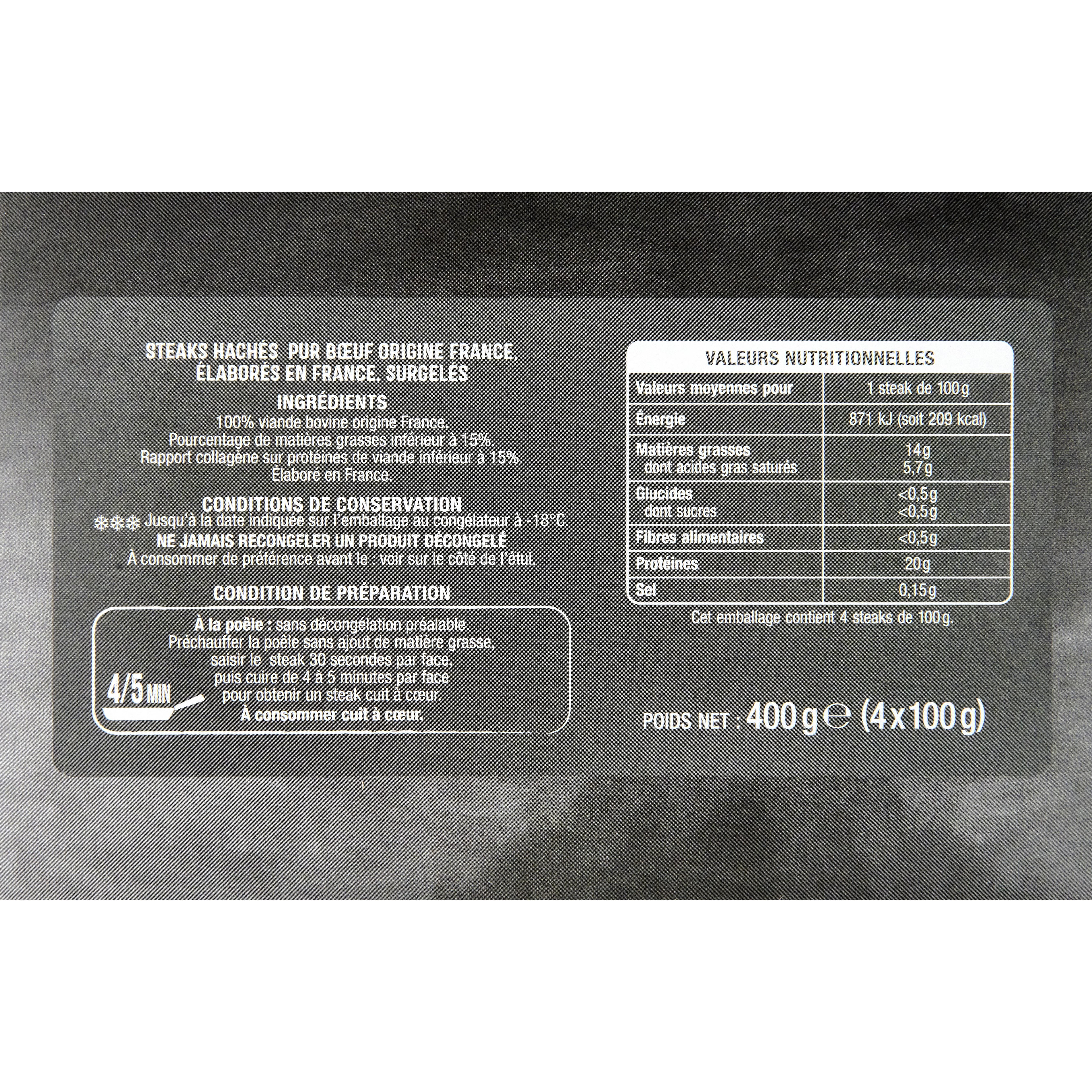 Voir la diapositive 2 : AUCHAN Steak haché pur boeuf 15%mg 4x100g