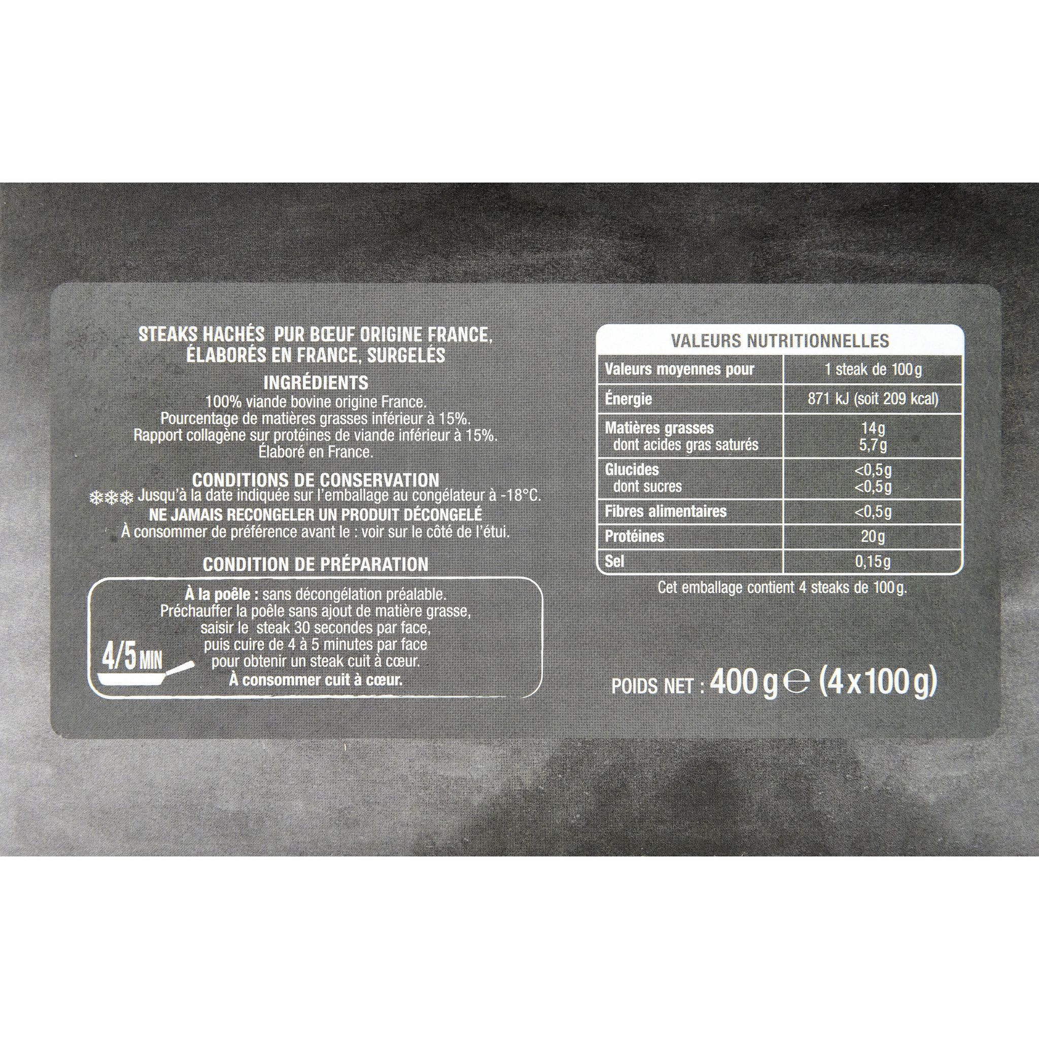 Voir la diapositive 2 : AUCHAN Steak haché pur boeuf 15%mg 4x100g