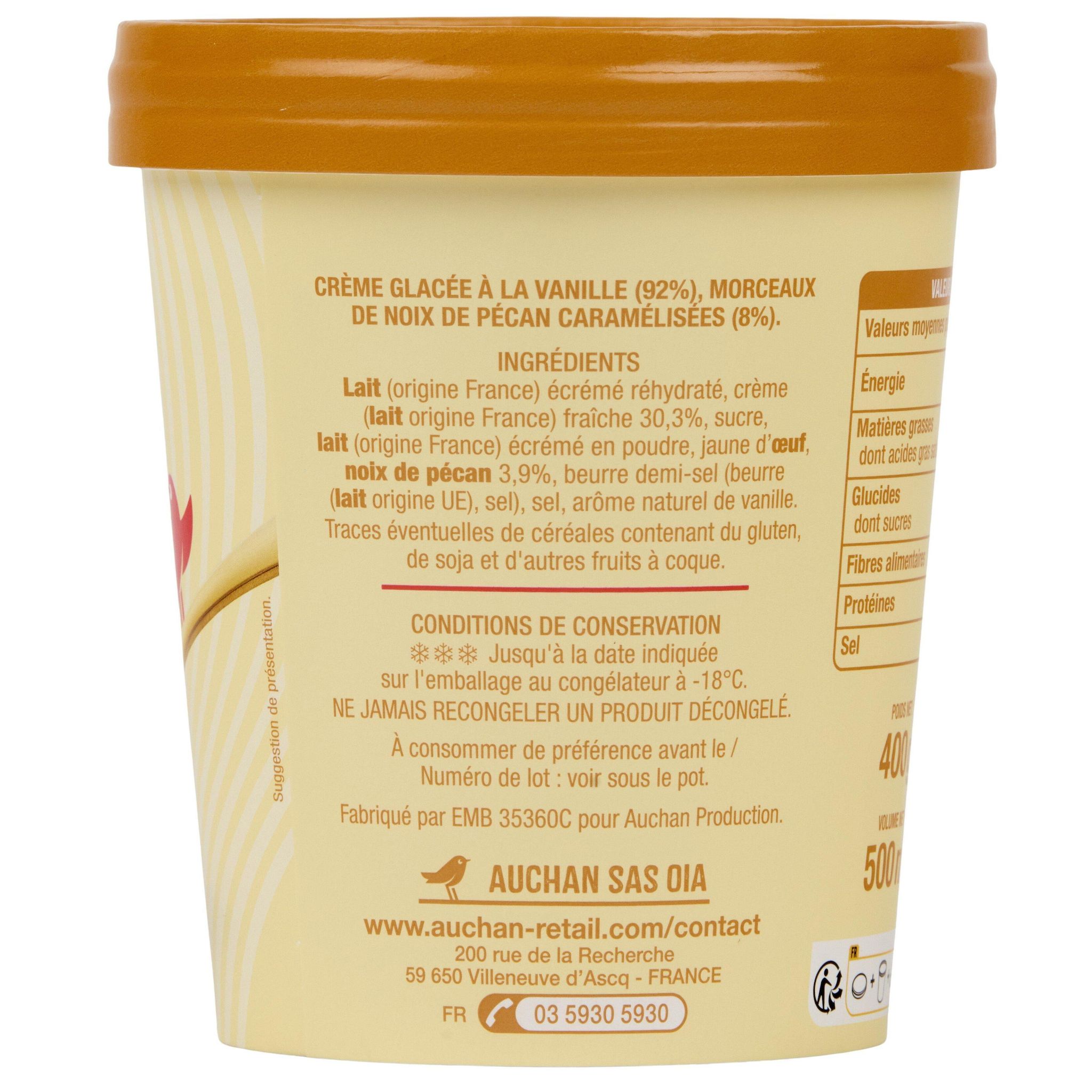 Voir la diapositive 2 : AUCHAN Pot de crème glacée vanille noix de pécan 400g