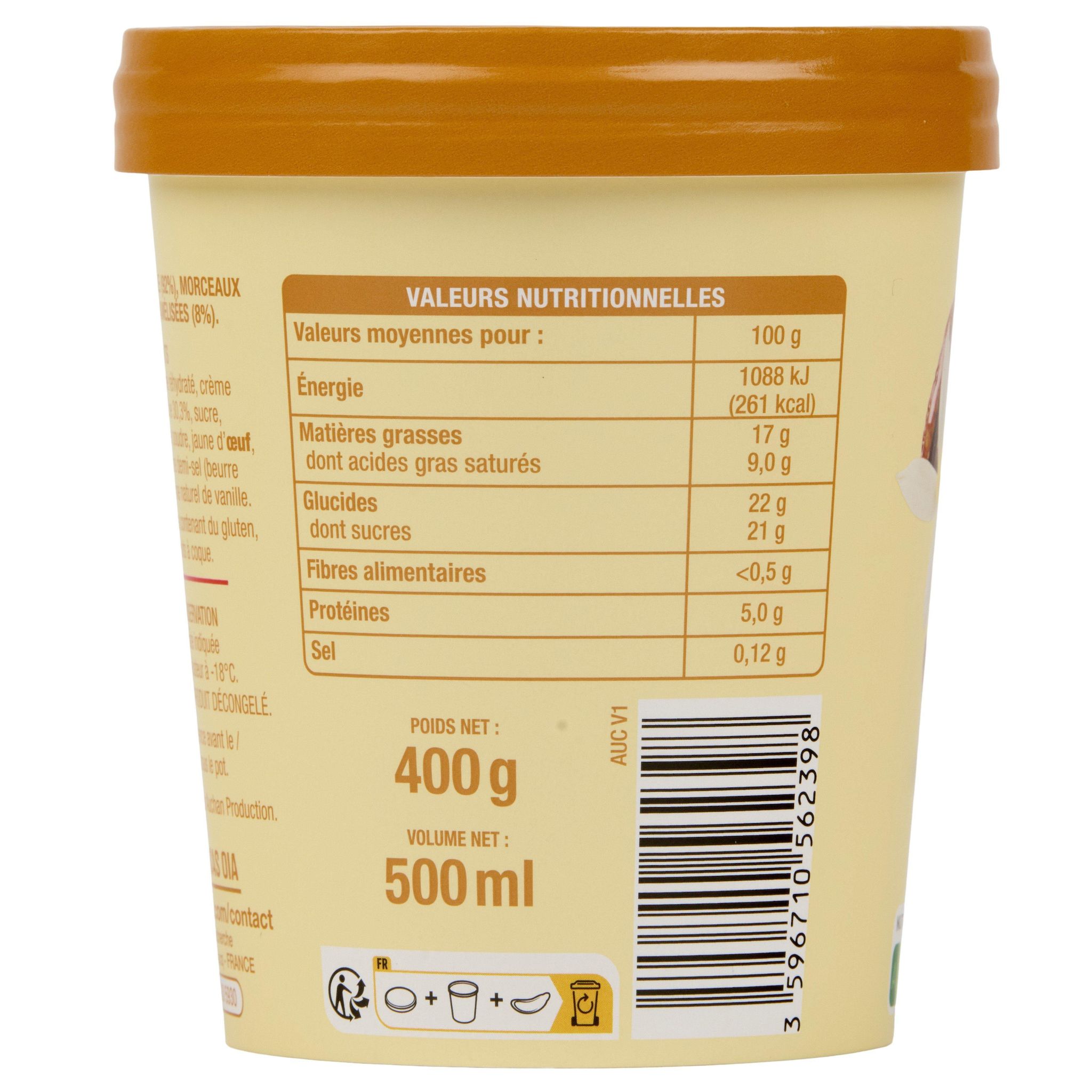 Voir la diapositive 3 : AUCHAN Pot de crème glacée vanille noix de pécan 400g
