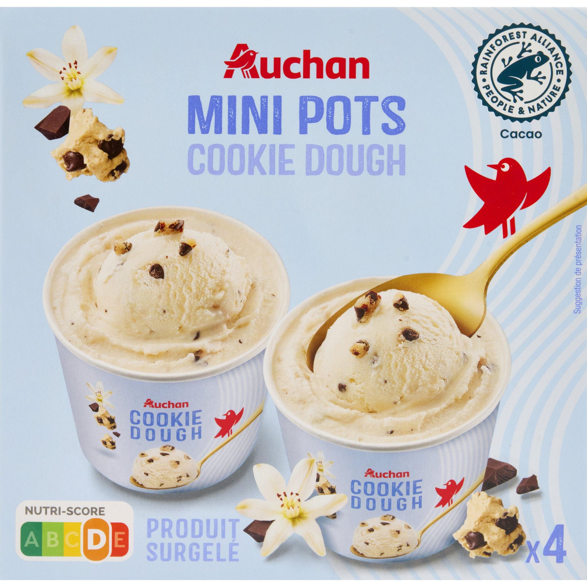 AUCHAN Mini pots de crème glacée Cookies Dough 4x68.5g