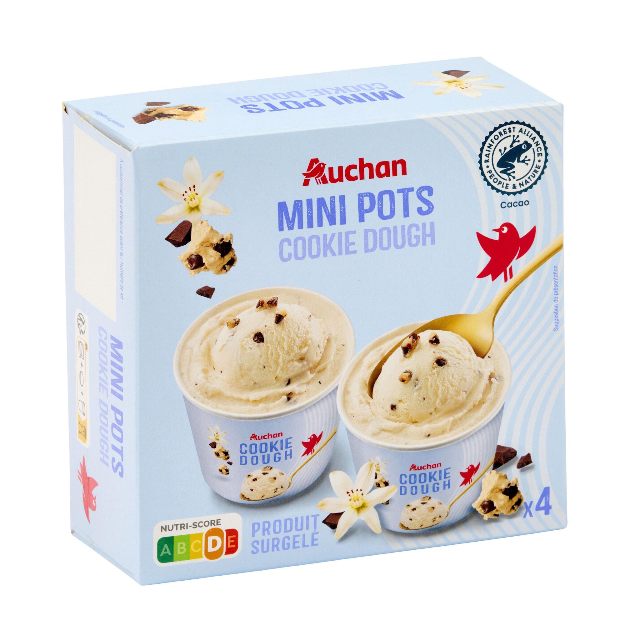 Voir la diapositive 2 : AUCHAN Mini pots de crème glacée Cookies Dough 4x68.5g