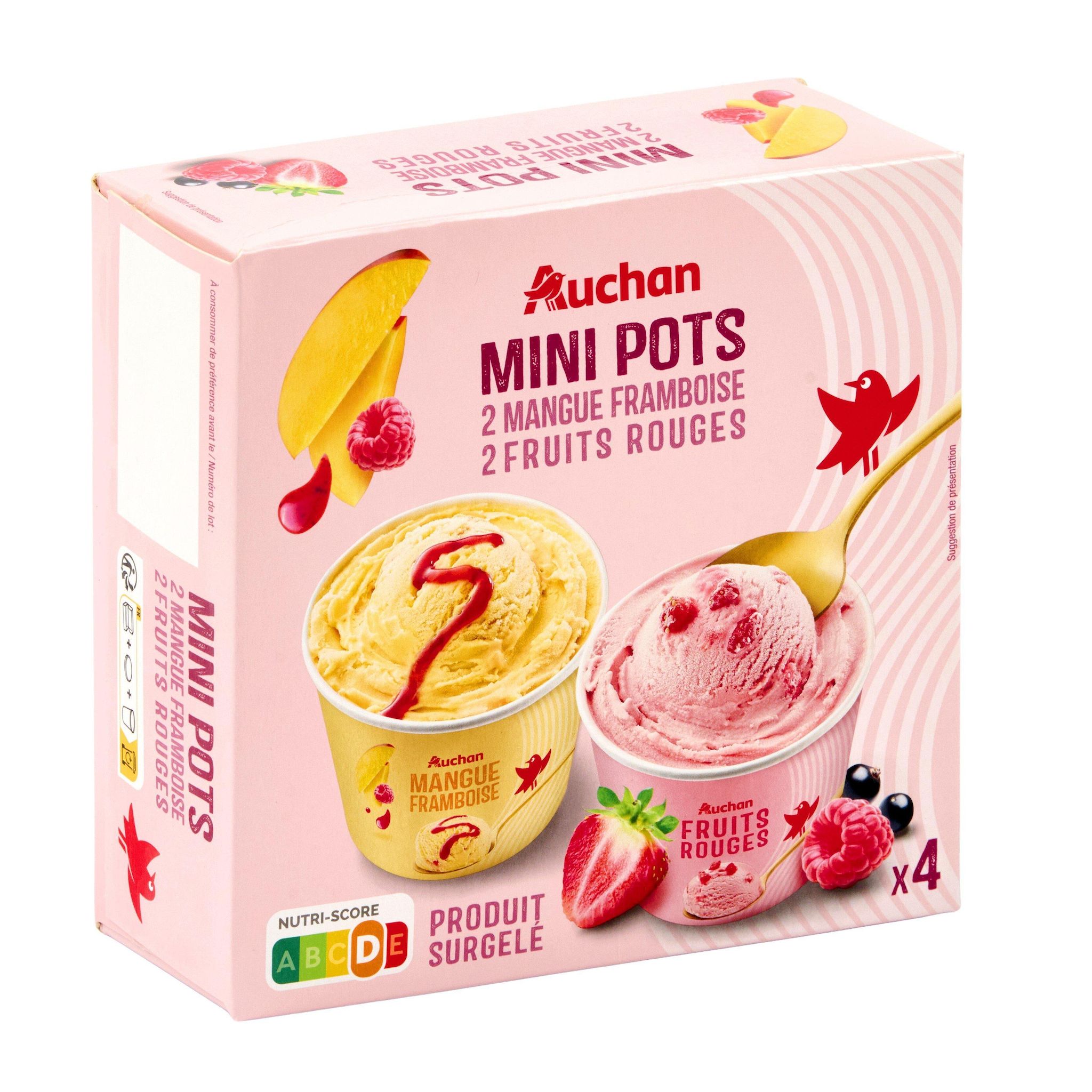 Voir la diapositive 3 : AUCHAN Mini pots mangue framboise fruits rouges 4 pots 324g