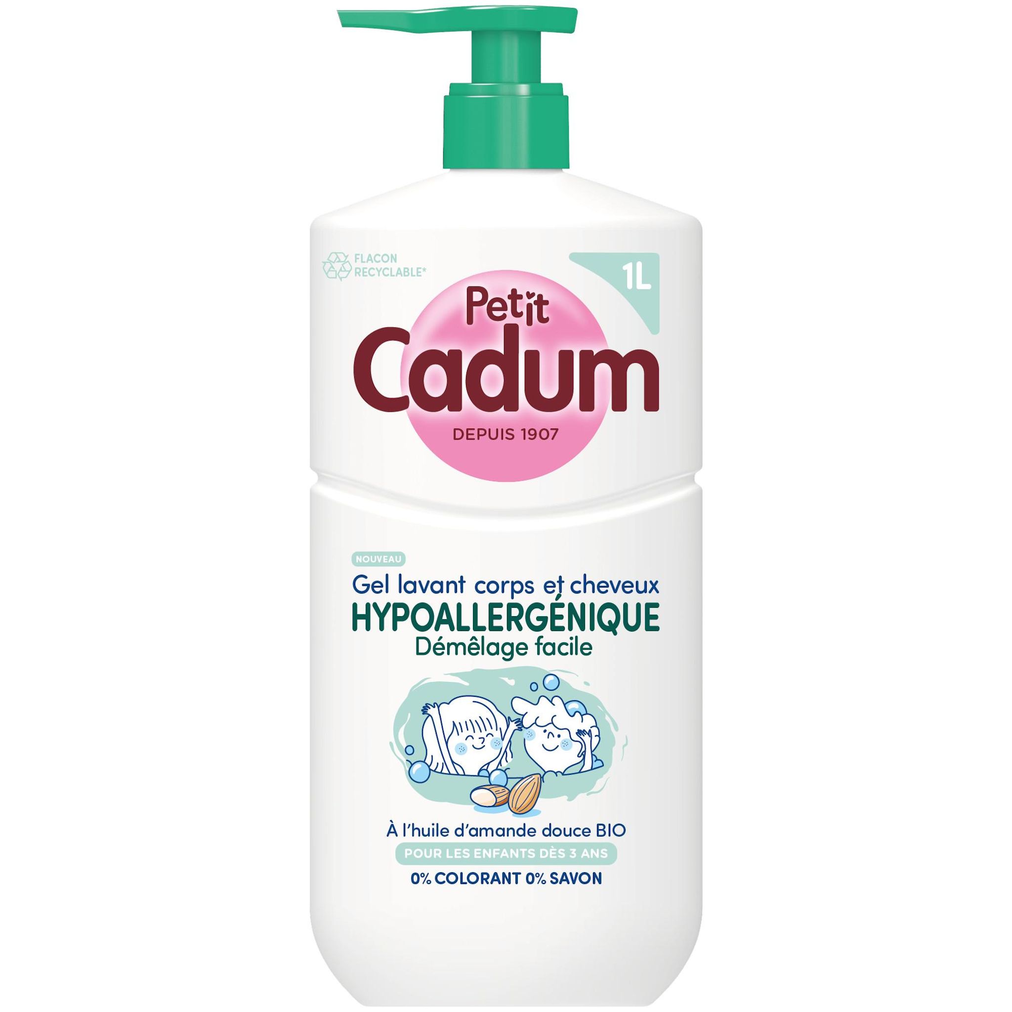 CADUM Gel lavant corps et cheveux hypoallergénique démêlage facile 1000ml