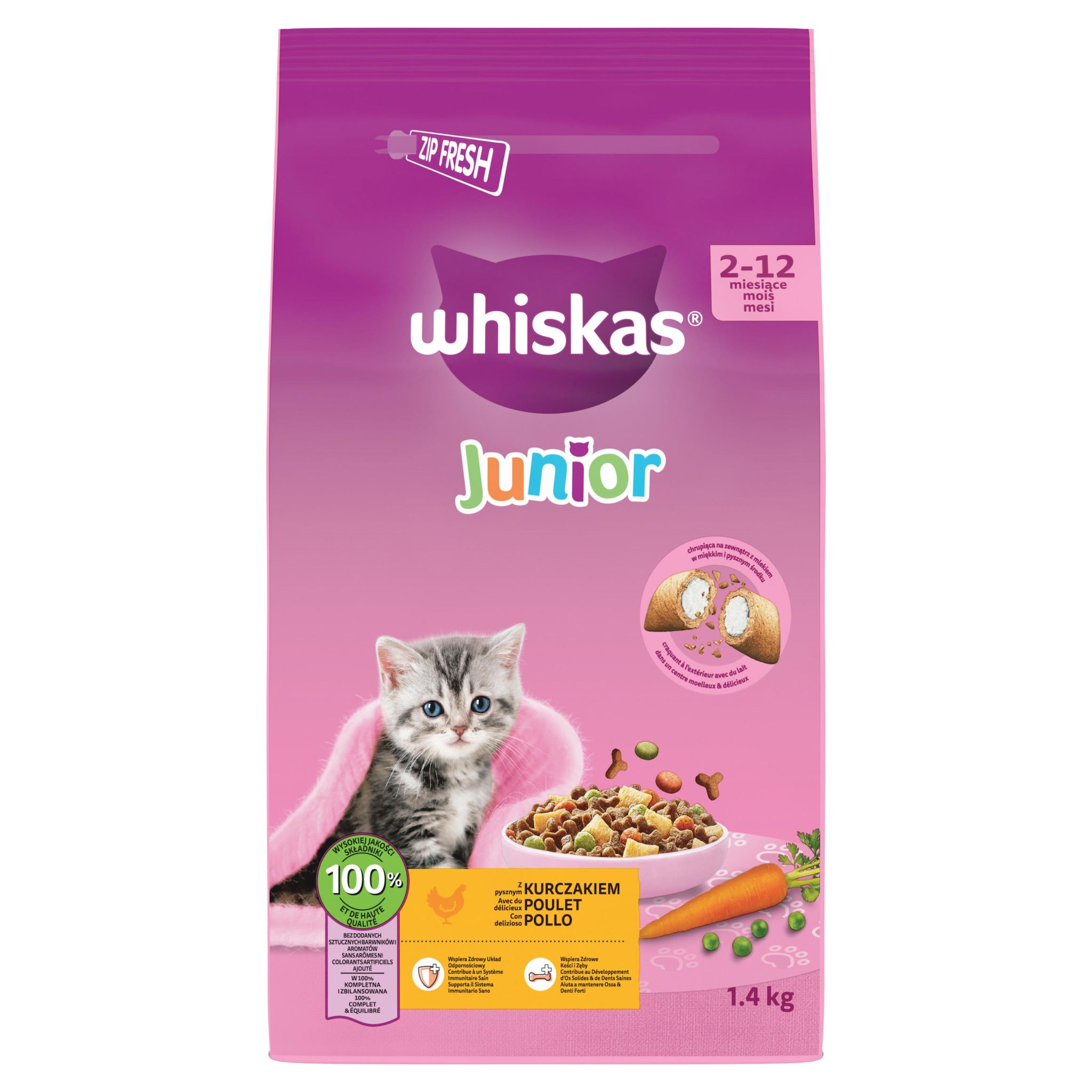 WHISKAS Junior Croquettes au poulet pour chatons 1.4kg
