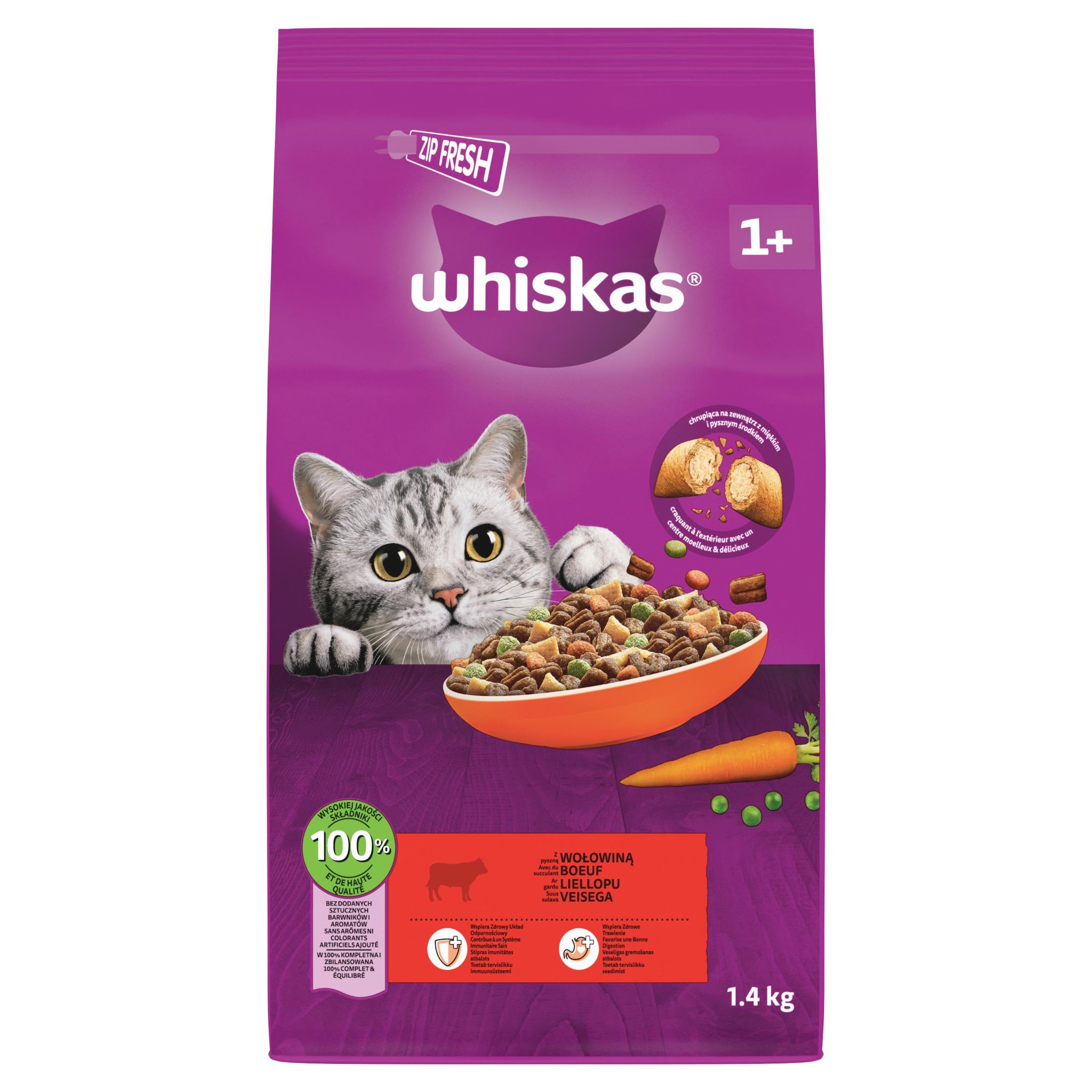 WHISKAS Croquettes au boeuf pour chat adulte 1.4kg