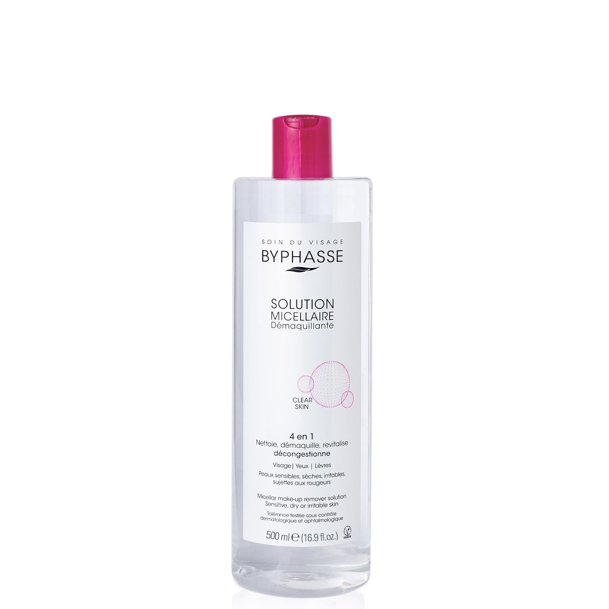 BYPHASSE Solution micellaire démaquillante 4 en 1 peaux sensibles sèches irritables 500ml
