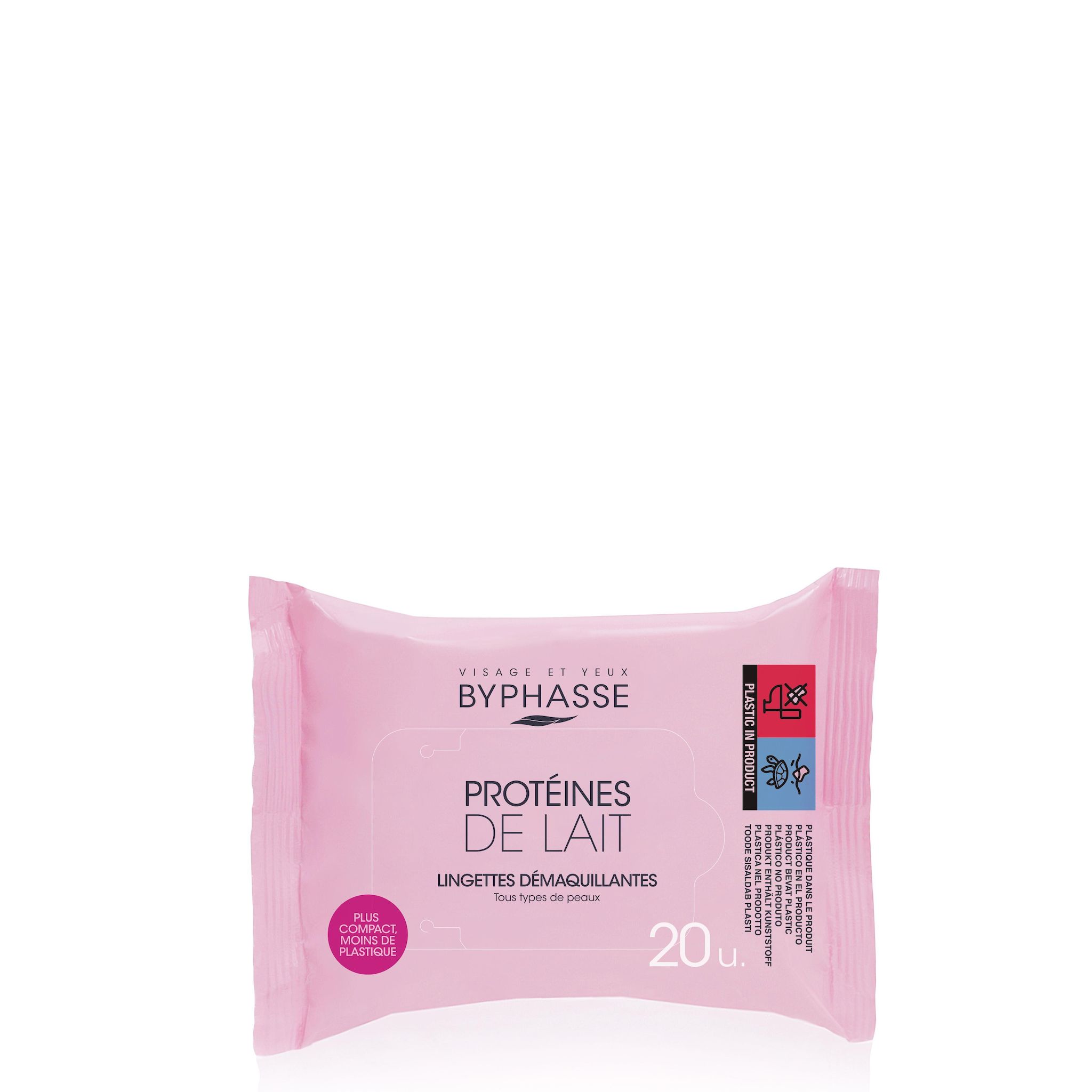 BYPHASSE Lingettes démaquillantes protéines de lait tous types de peaux 20 lingettes