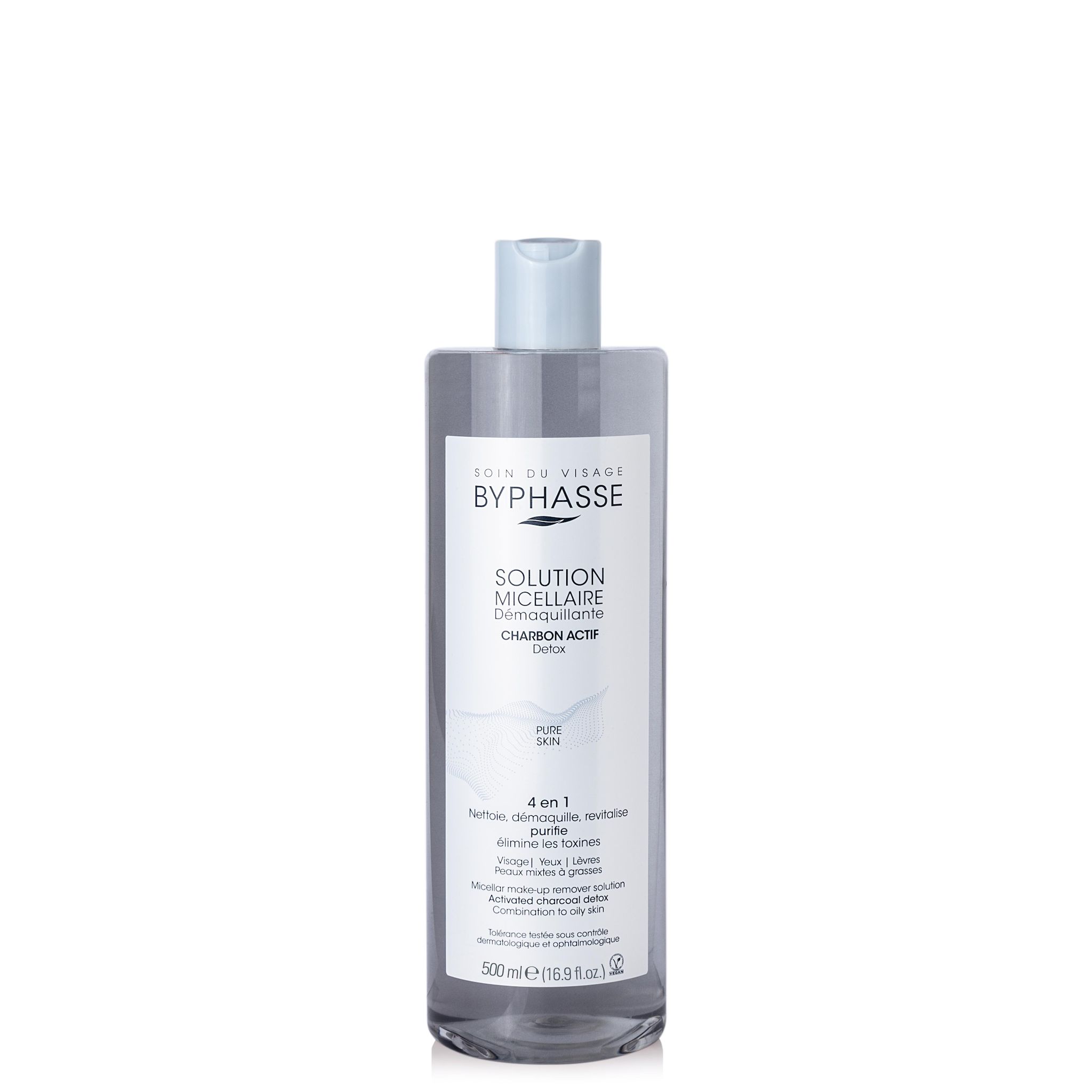 BYPHASSE Solution micellaire démaquillante au charbon actif 500ml