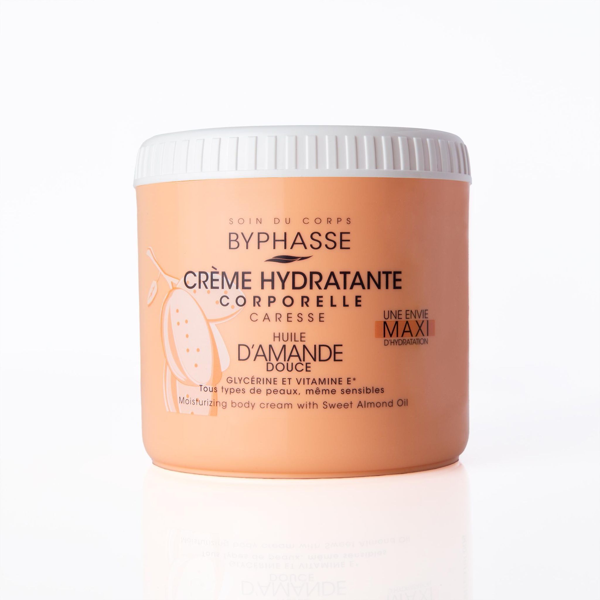 BYPHASSE Crème hydratante corporelle caresse huile d'amande douce tous types de peaux 500ml