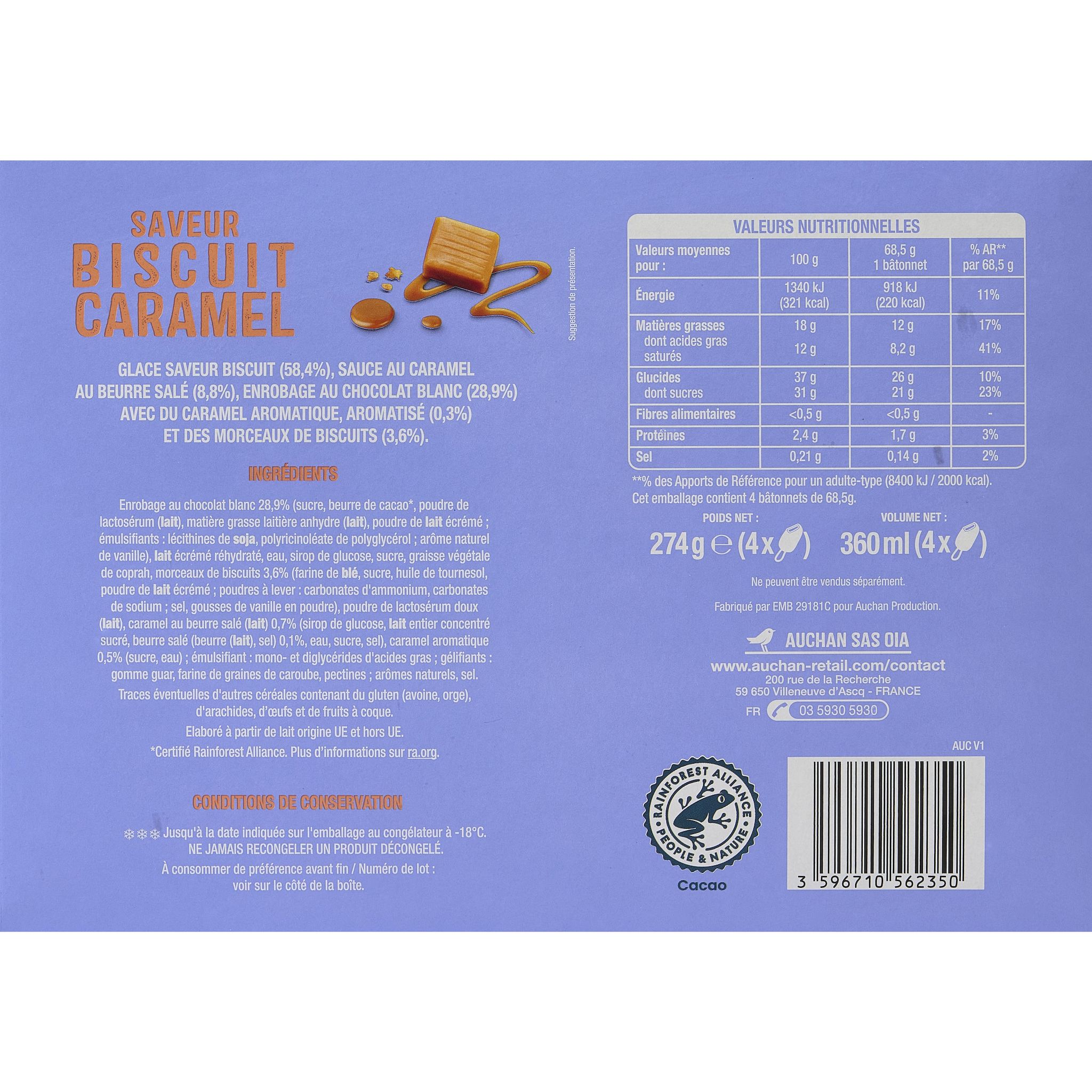 Voir la diapositive 2 : AUCHAN Grand gourmand biscuits au caramel 4 pièces 274g