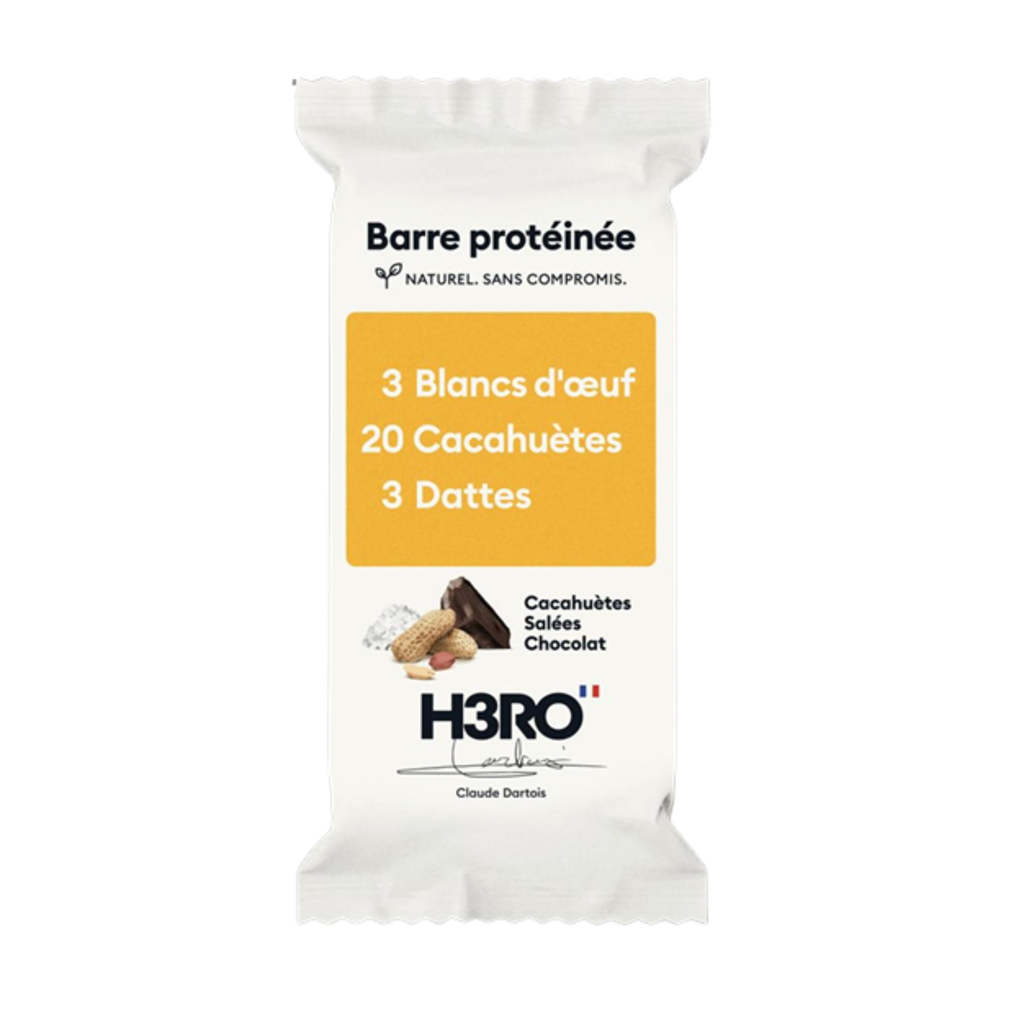 H3RO Barres de céréales protéinée au cacahuète salées et chocolat 52g