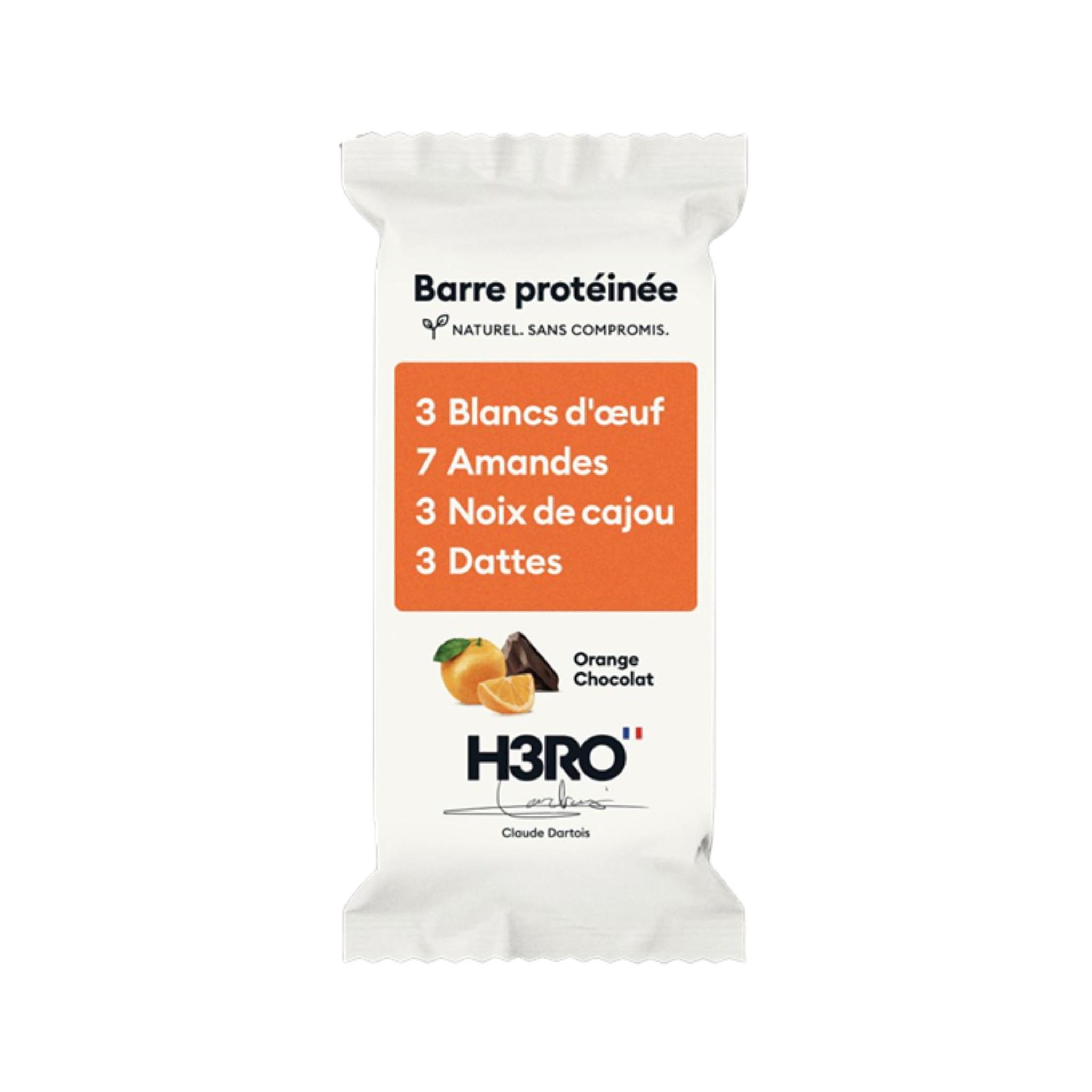 H3RO Barre de céréale protéinée au chocolat et orange 52g