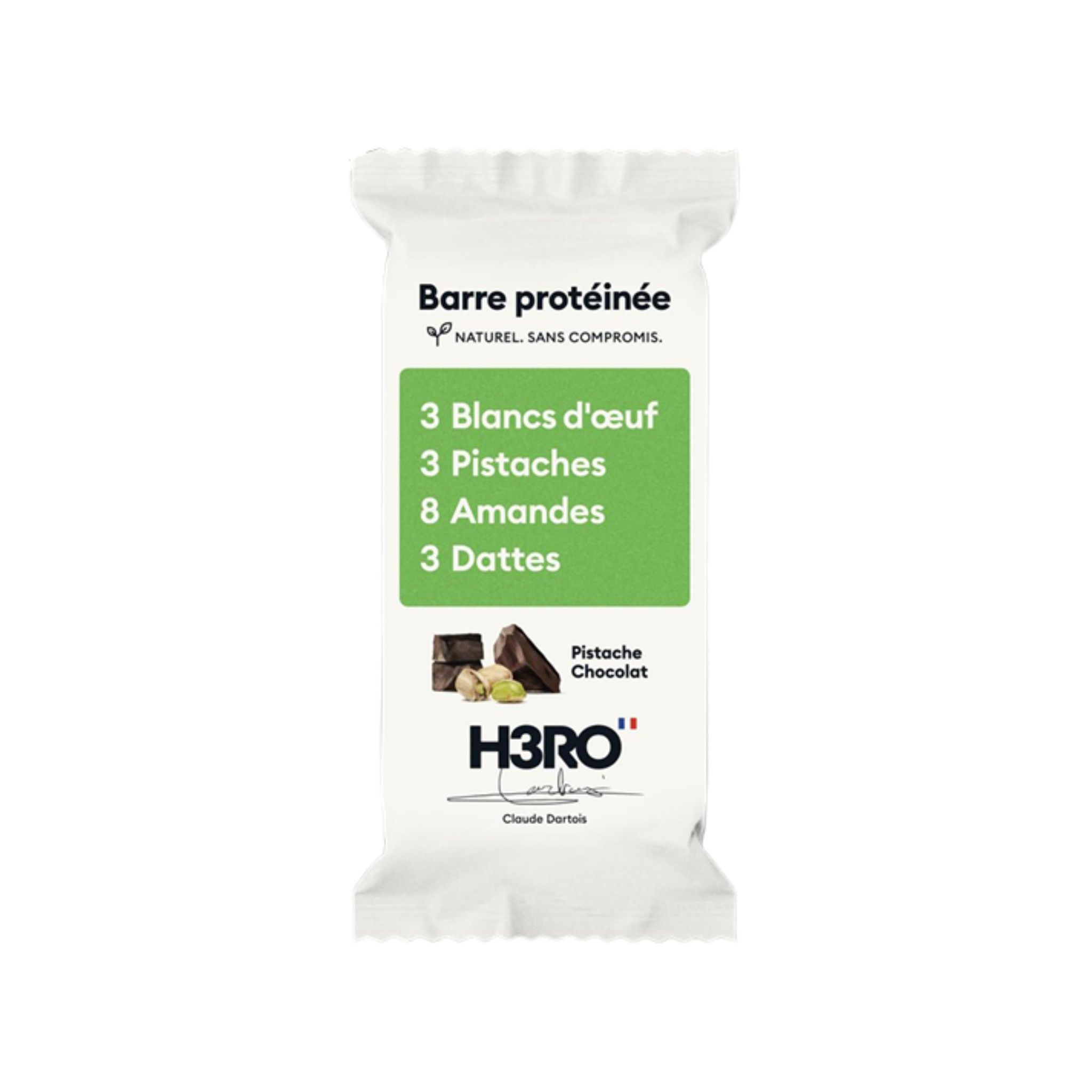 H3RO Barre de céréale protéinée au chocolat et à la pistache 52g