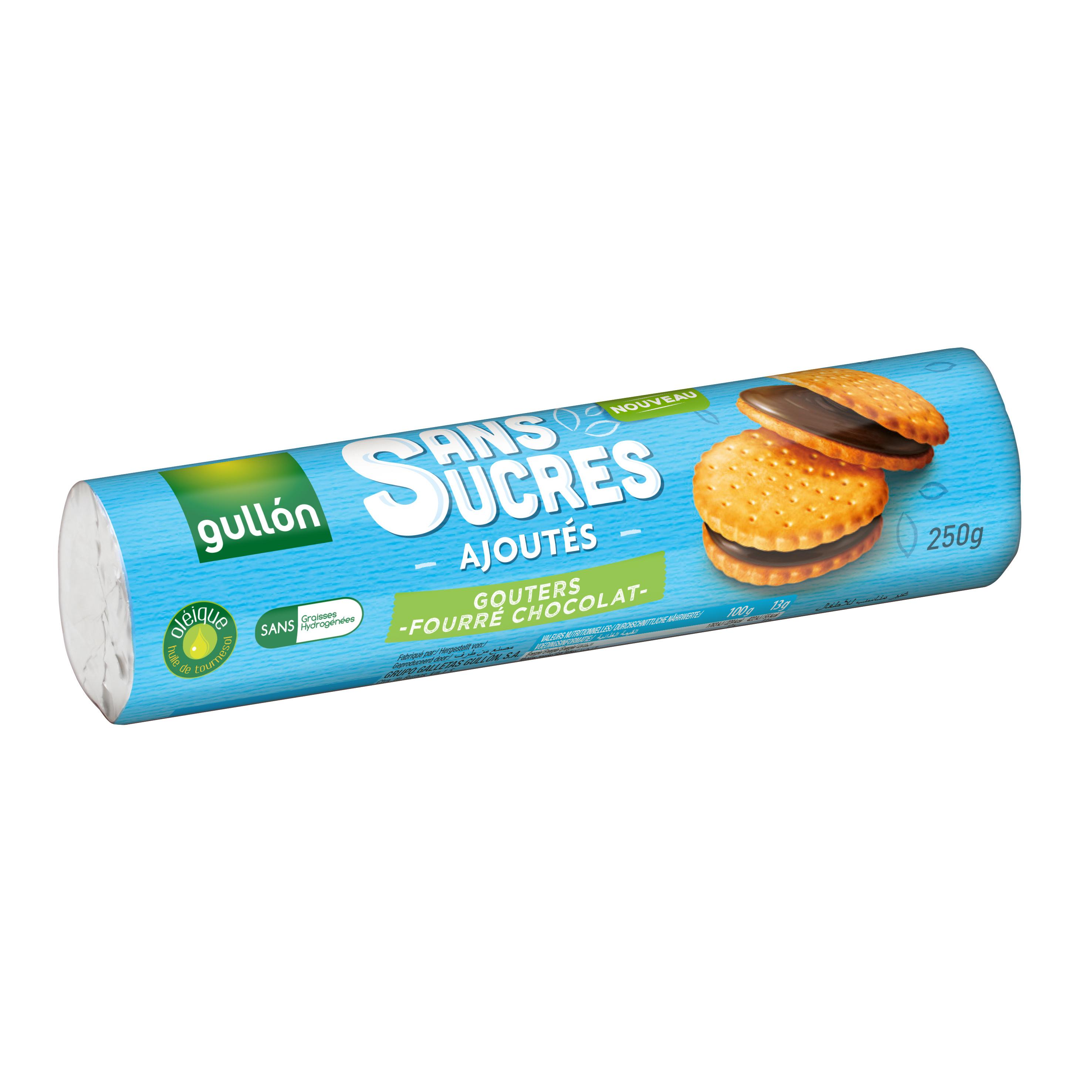 Voir la diapositive 2 : GULLON Gouters fourrés goût chocolat sans sucres ajoutés 250g