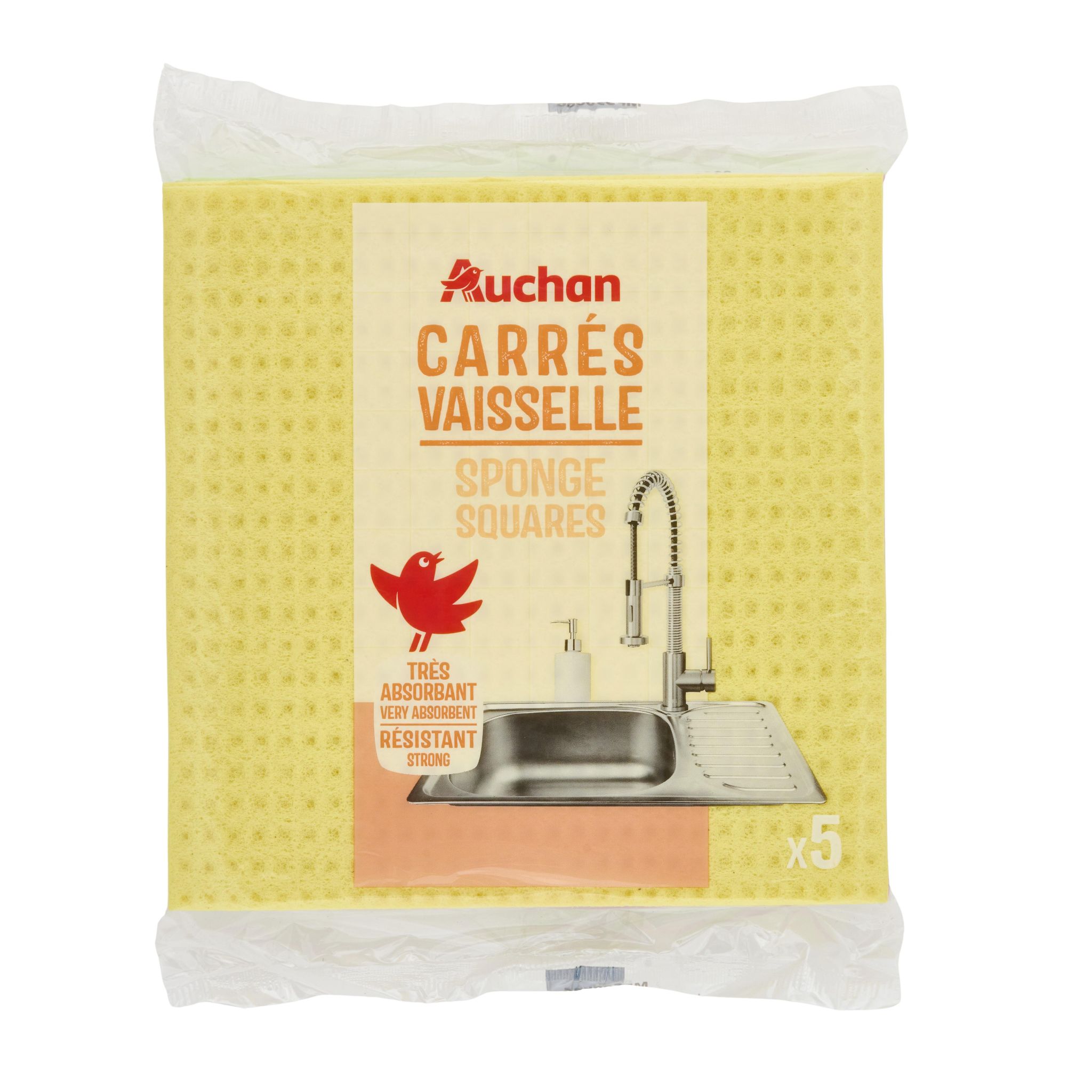 AUCHAN Carrés éponge multi-usage 5 pièces