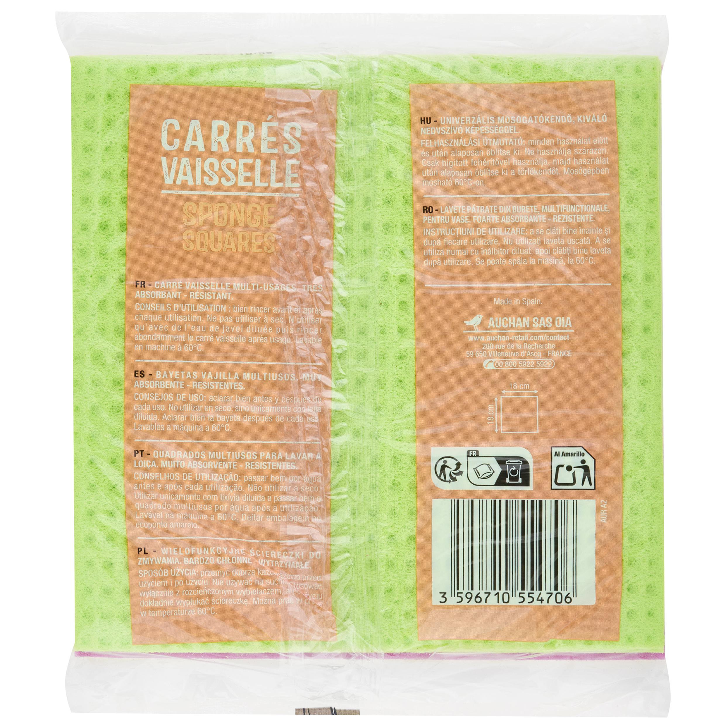 Voir la diapositive 2 : AUCHAN Carrés éponge multi-usage 5 pièces