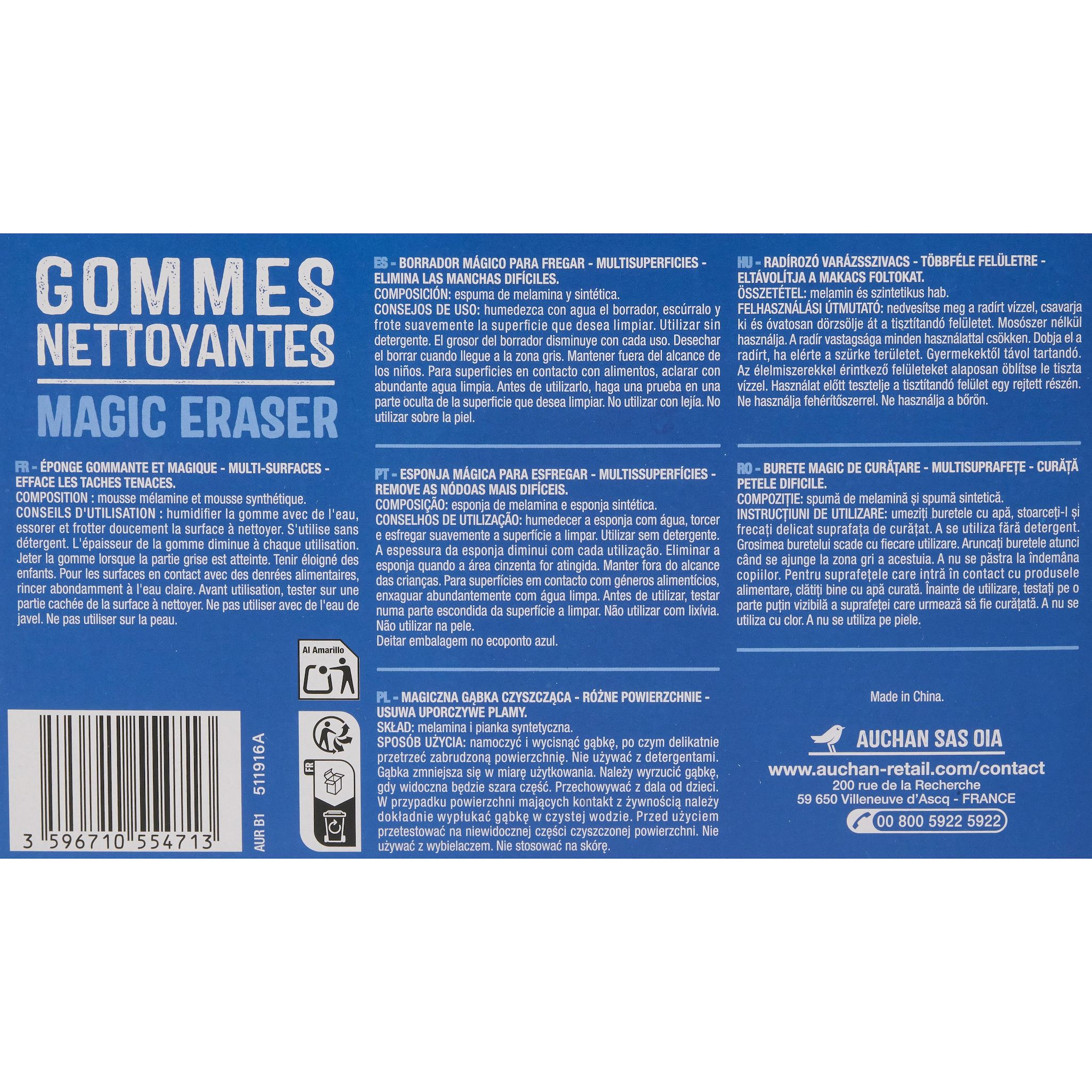 Voir la diapositive 2 : AUCHAN Gomme nettoyante magique 3 gommes