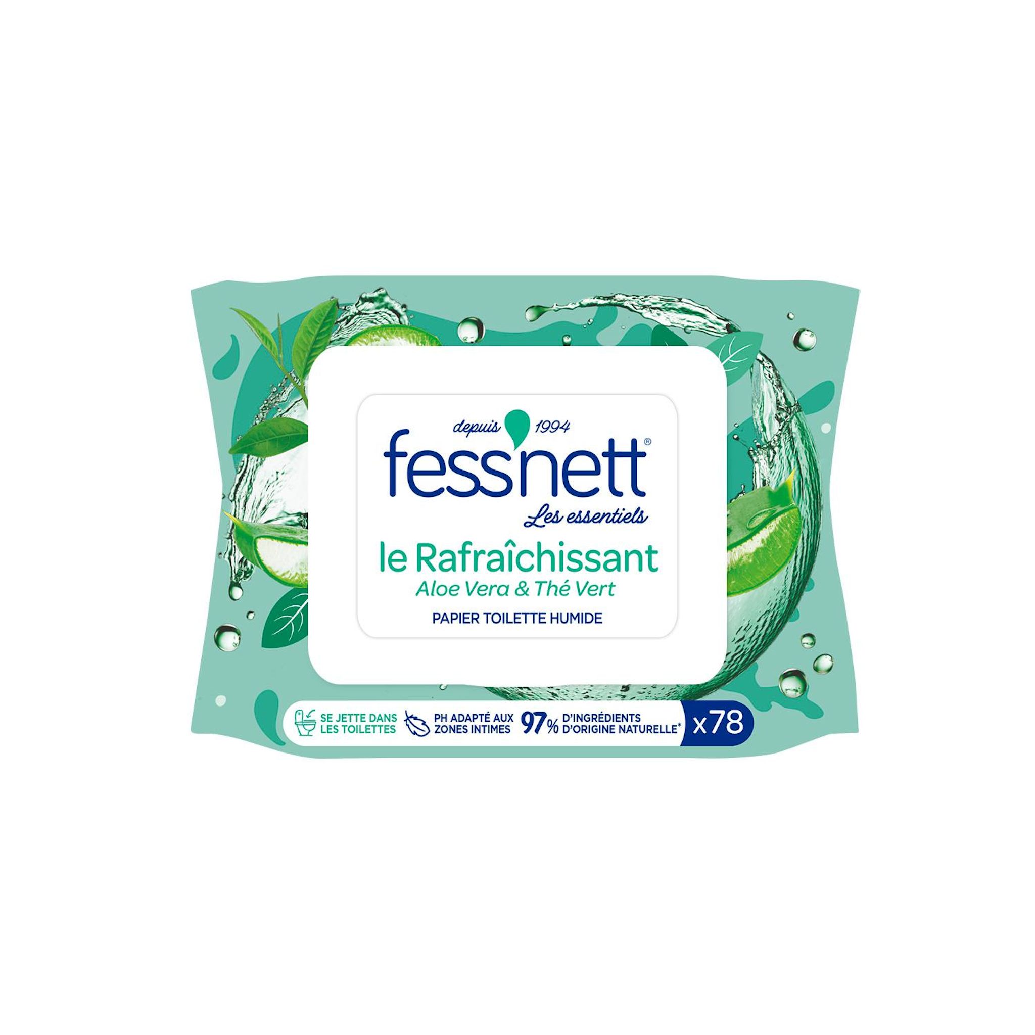 FESS'NETT Papier toilette humide biodégradable aloe vera & thé vert avec texture unique alvéolée 78 pièces