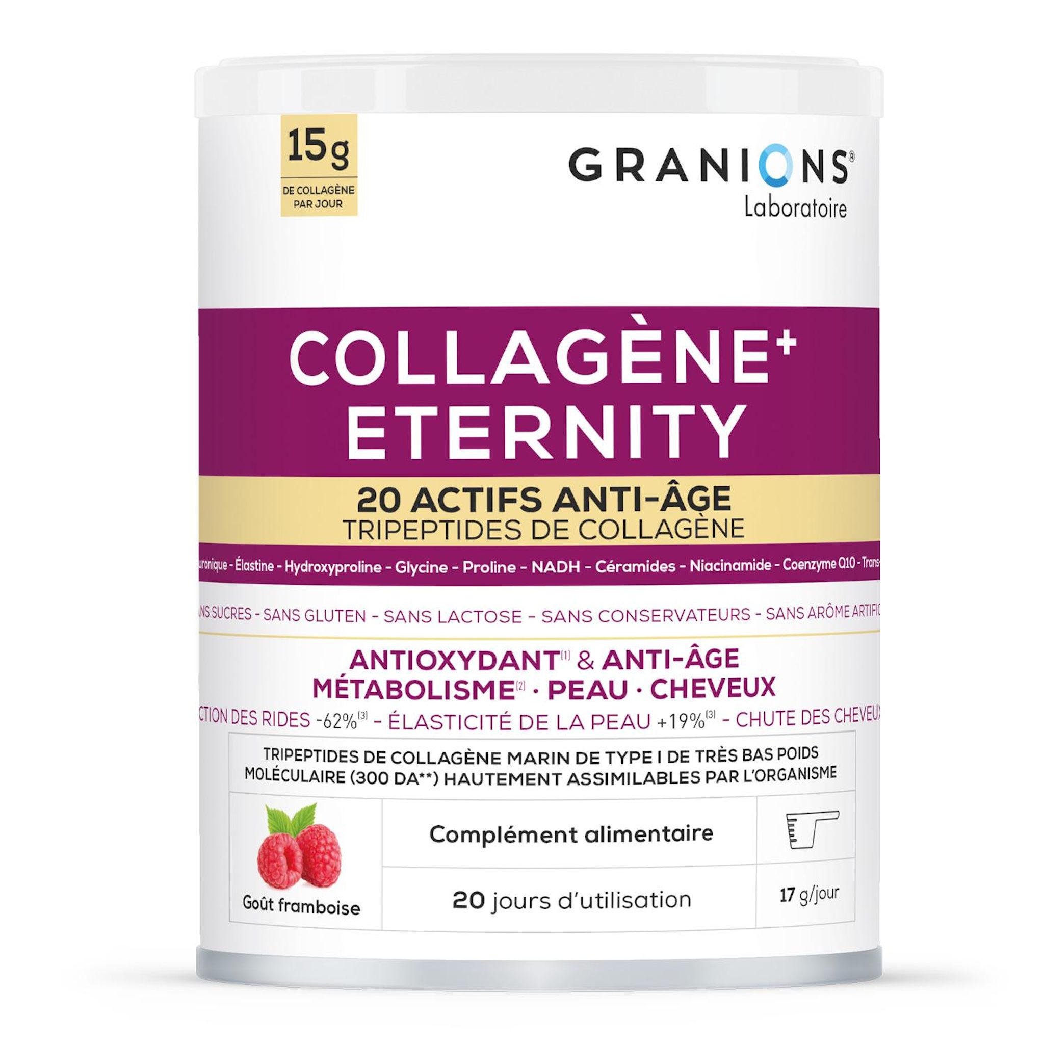 GRANIONS Complément alimentaire collagène+ eternity goût framboise 343g