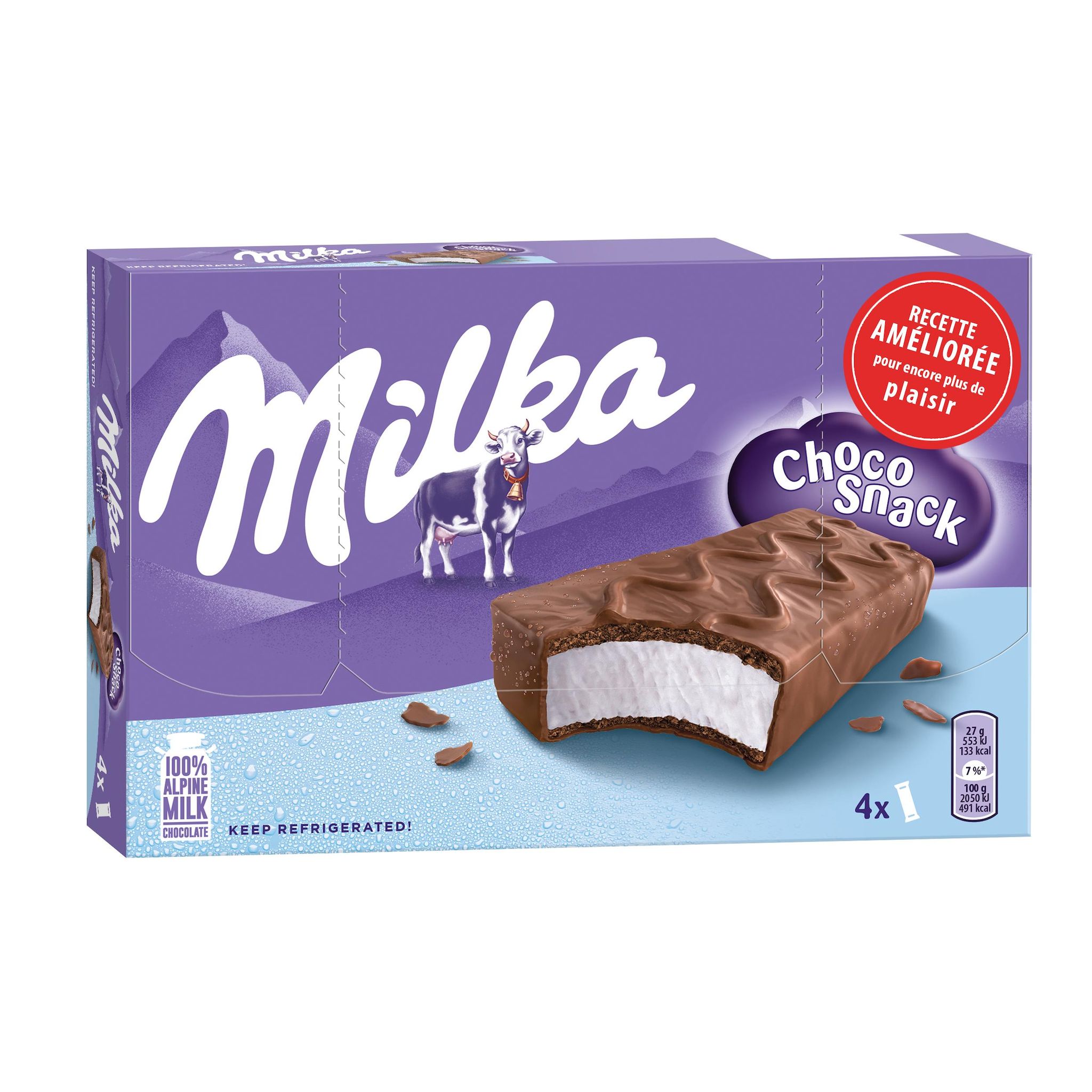 MILKA Barre chocolatée crème de lait enrobée de chocolat au lait 4x27g
