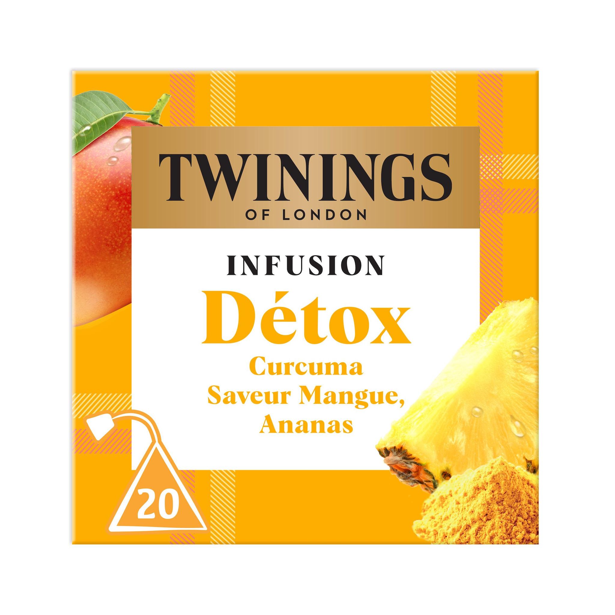 TWININGS Infusion Détox saveur mangue ananas et curcuma 20 sachets 32g