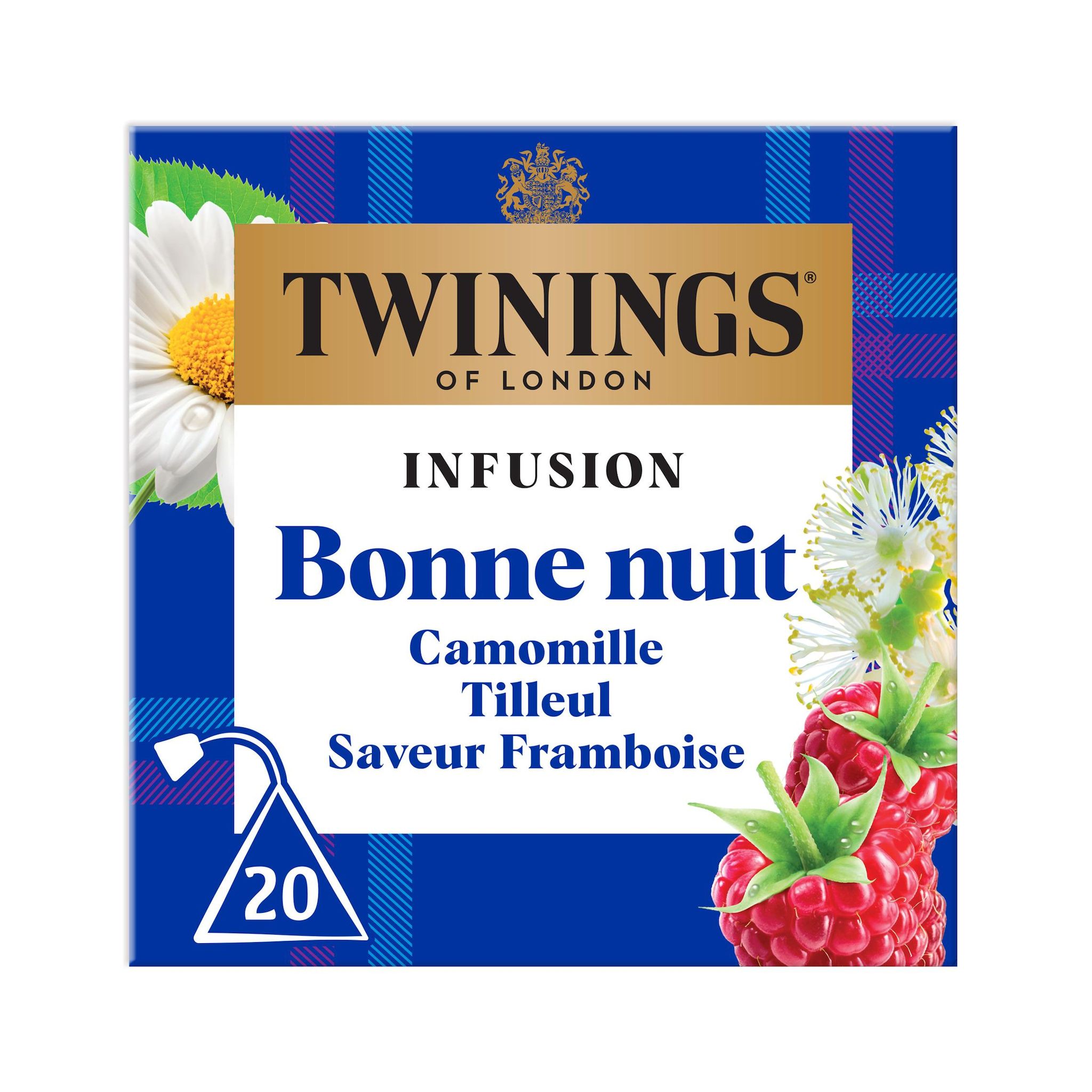 TWININGS Infusion bonne nuit à la camomille tilleul saveur framboise 20 sachets 30g