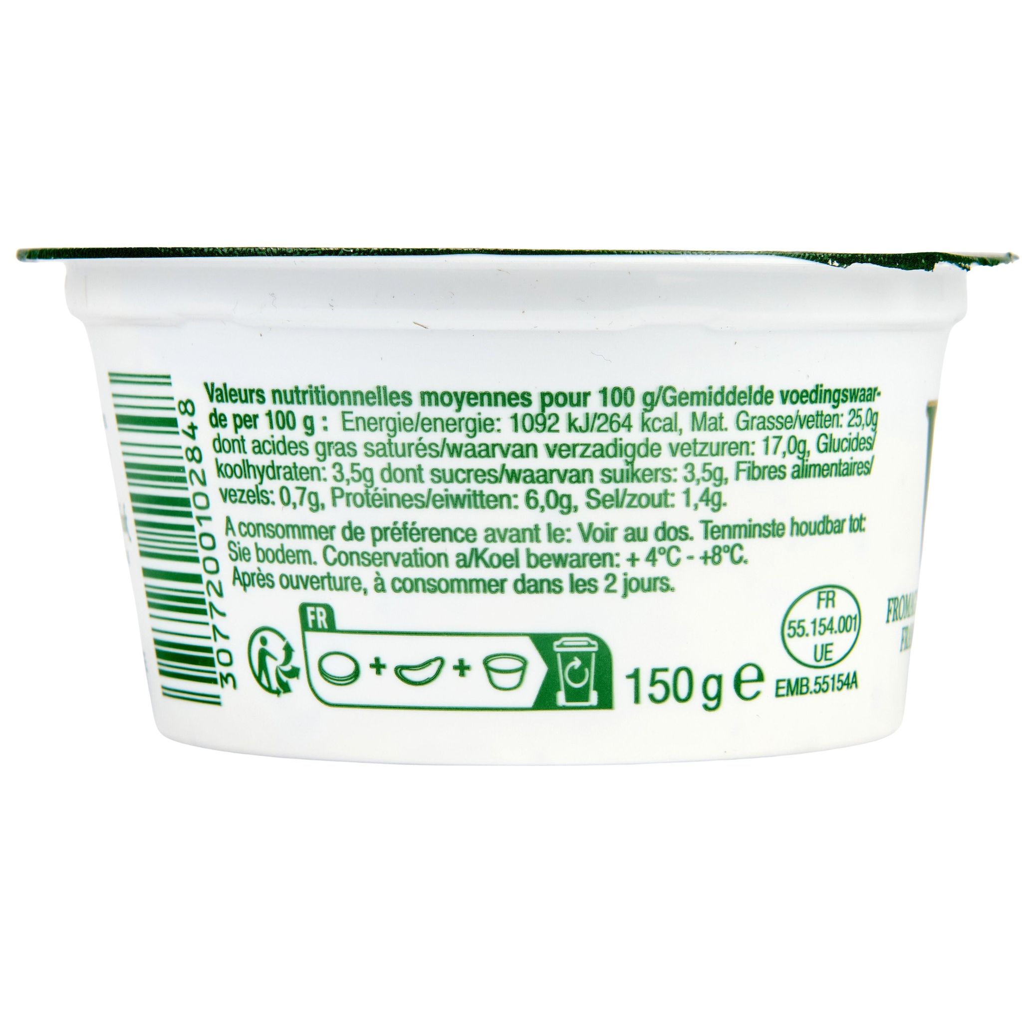 Voir la diapositive 2 : Fromage à tartiner ail et fines herbes 150g