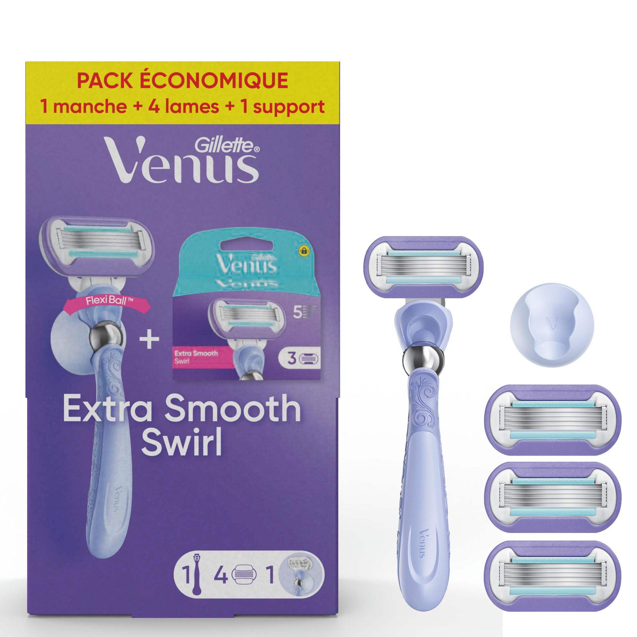 VENUS Rasoir extra smooth swirl 1 manche + 4 lames + 1 support