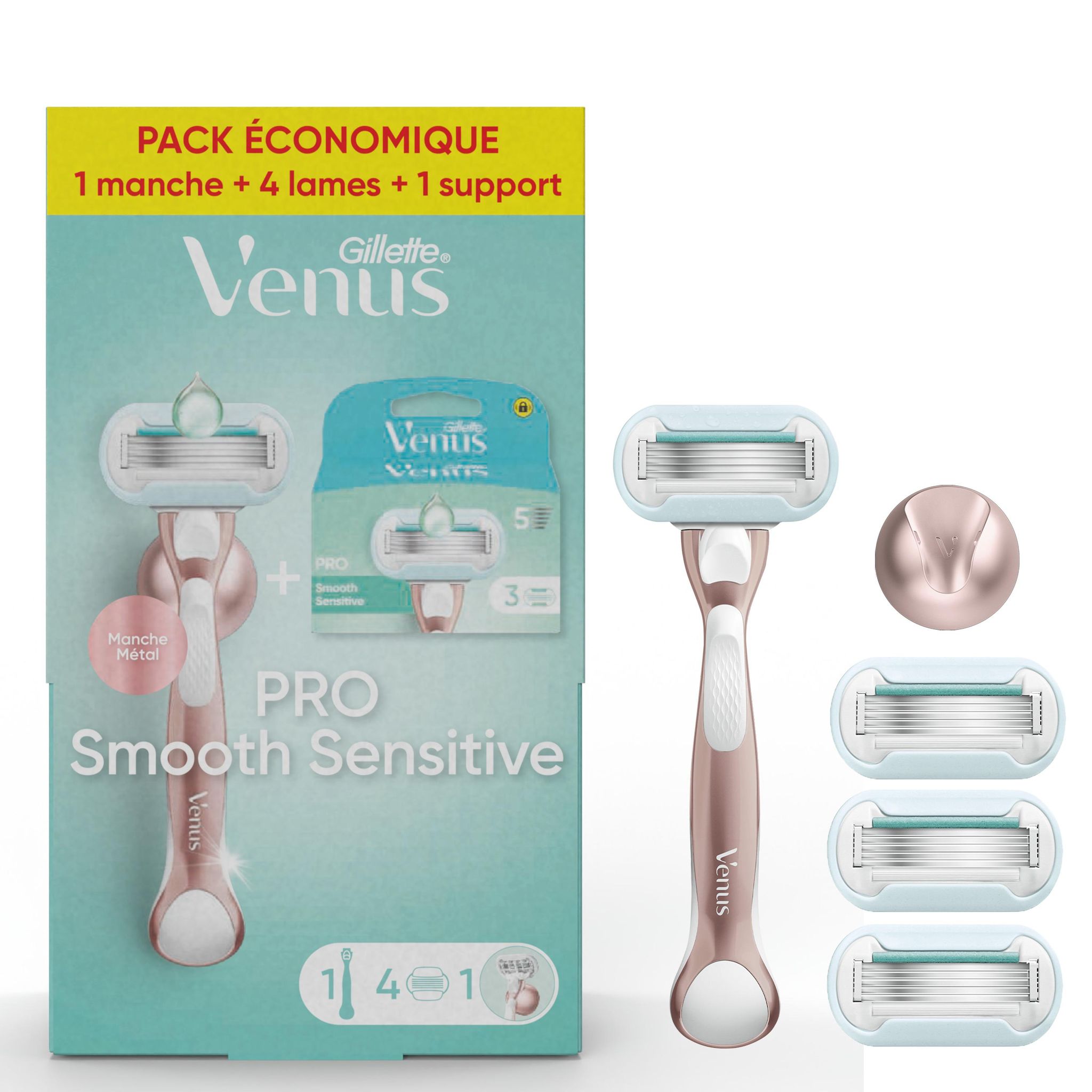 VENUS Rasoir pro smooth sensitive 1 manche + 4 lames + 1 support