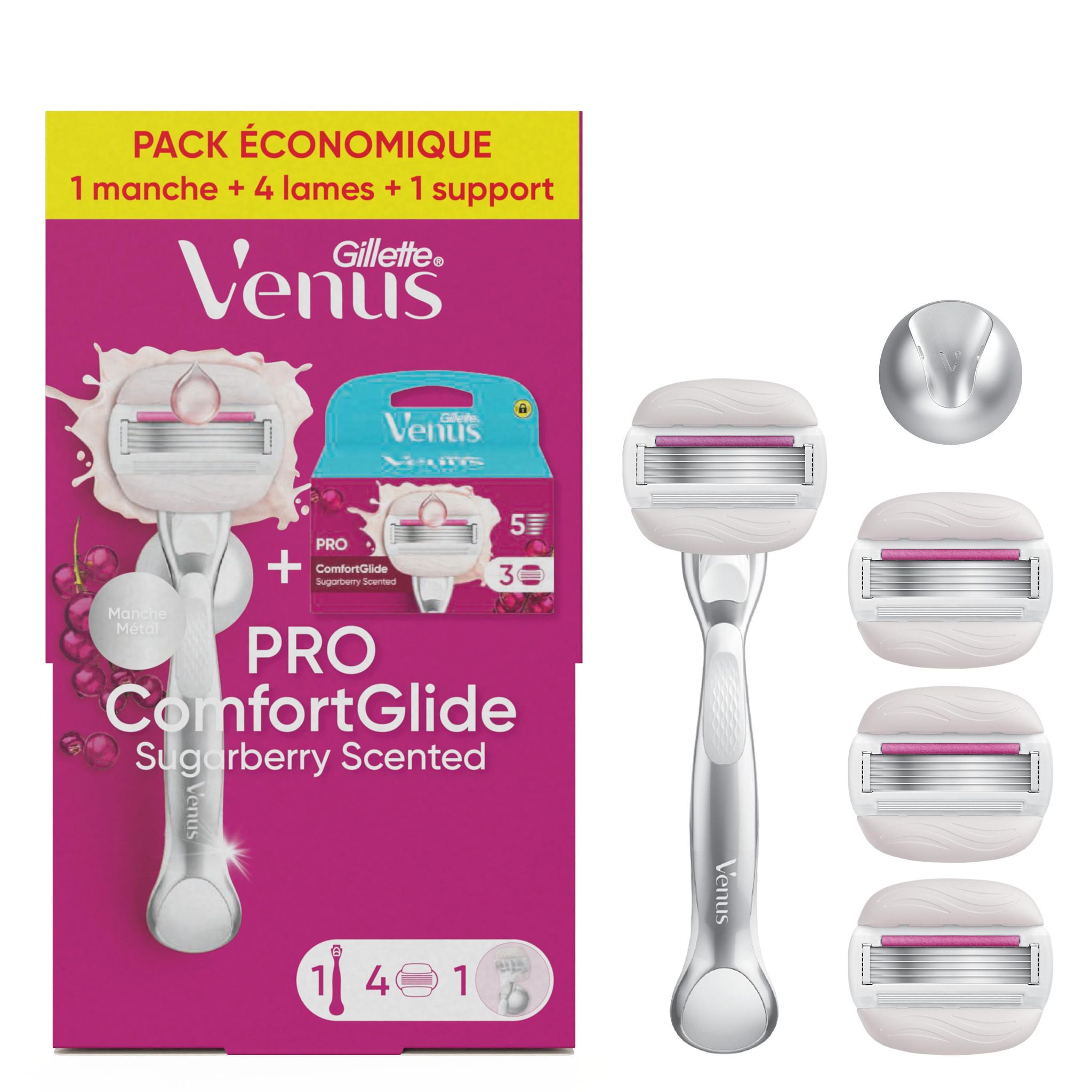 VENUS Rasoir pro confortglide sugarberry scented 1 manche + 4 lames + 1 support
