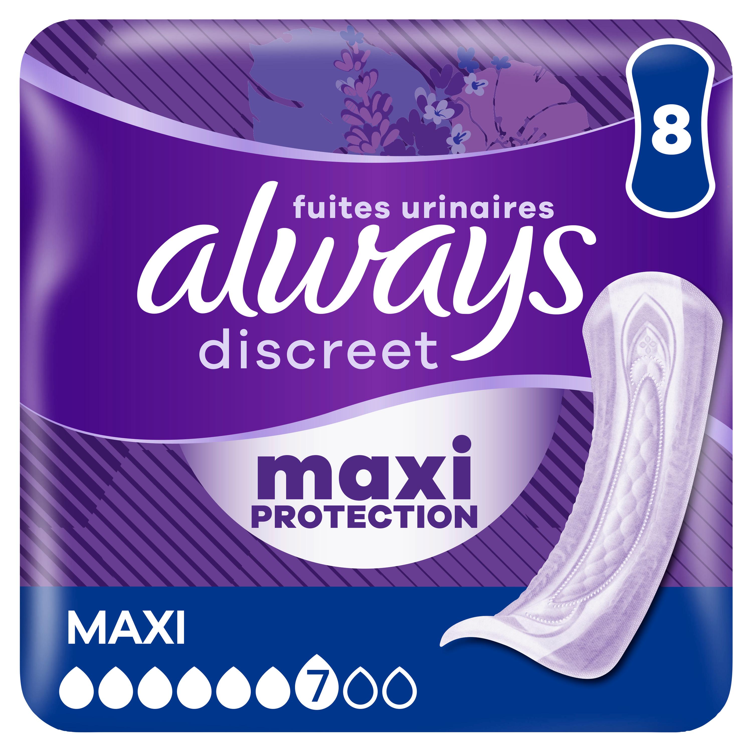 ALWAYS Discreet Serviettes pour fuites urinaires 7 gouttes 8 serviettes