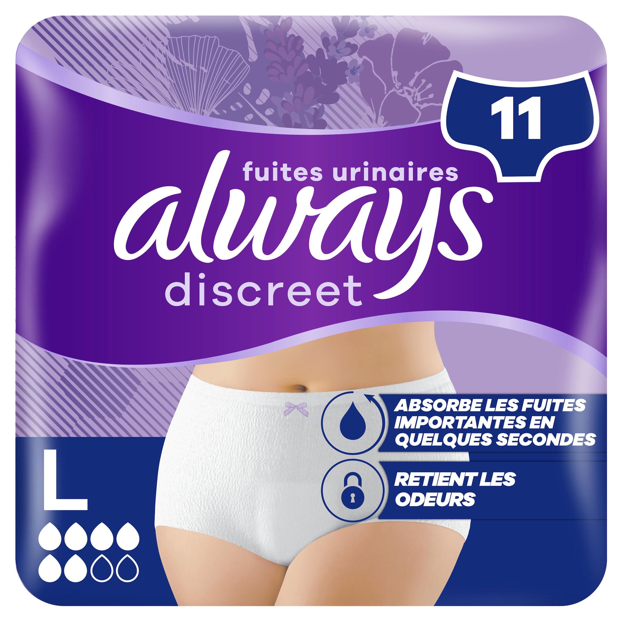 ALWAYS Discreet Culottes pour fuites urinaires 6 gouttes taille L 11 serviettes