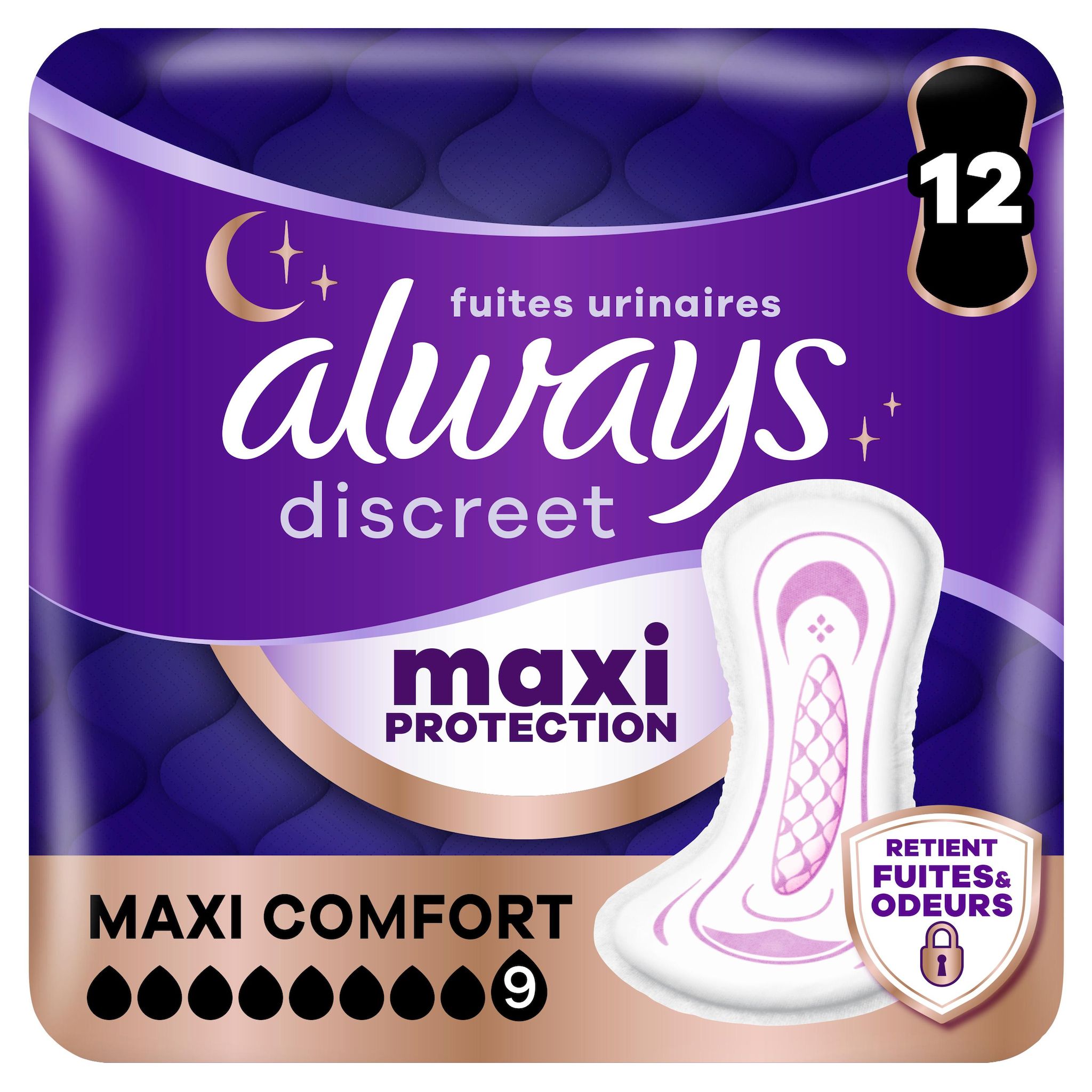 ALWAYS Discreet Serviettes pour fuites urinaires maxi protection 9 gouttes 12 serviettes