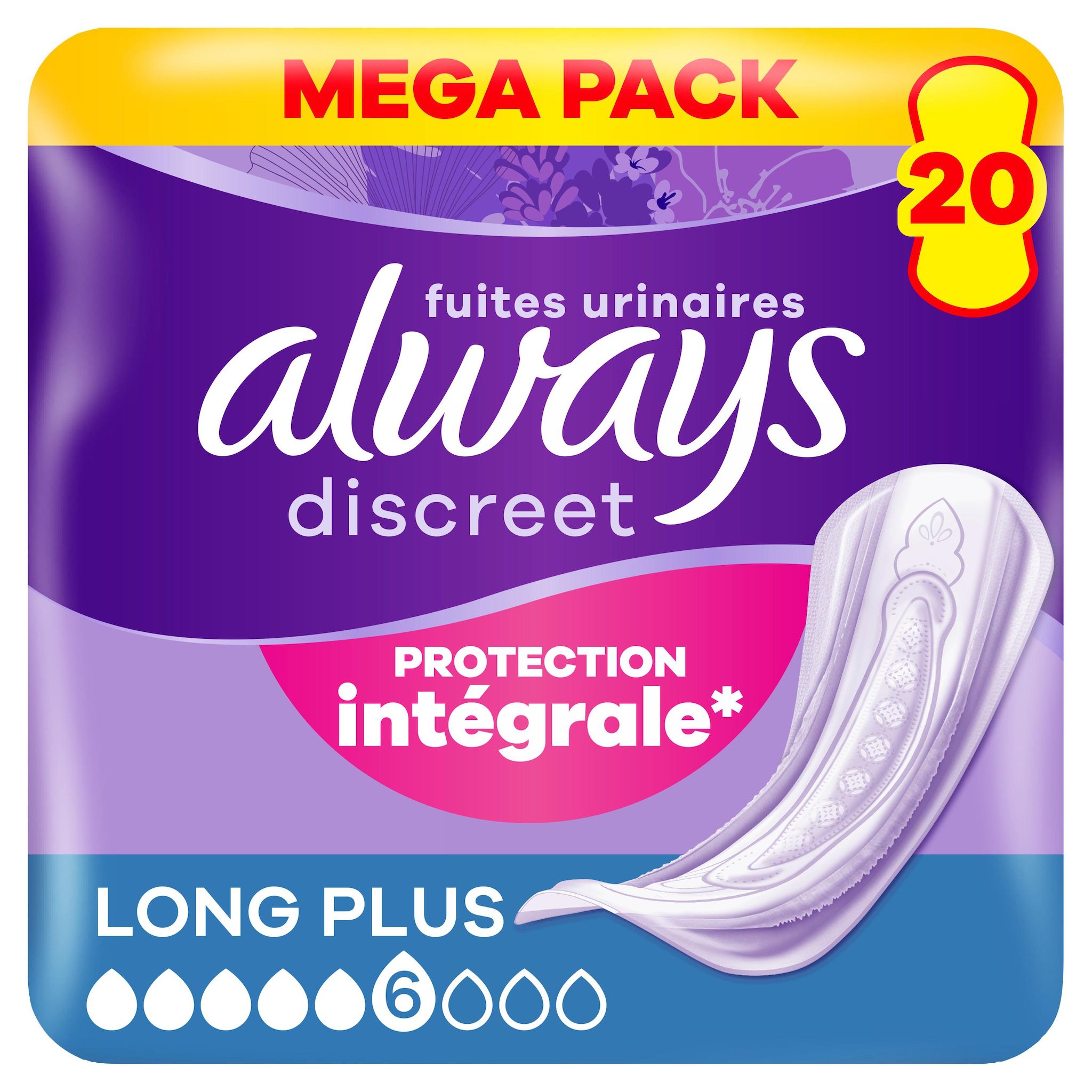 ALWAYS Discreet Serviettes hygiéniques pour fuites urinaires long+ 20 serviettes