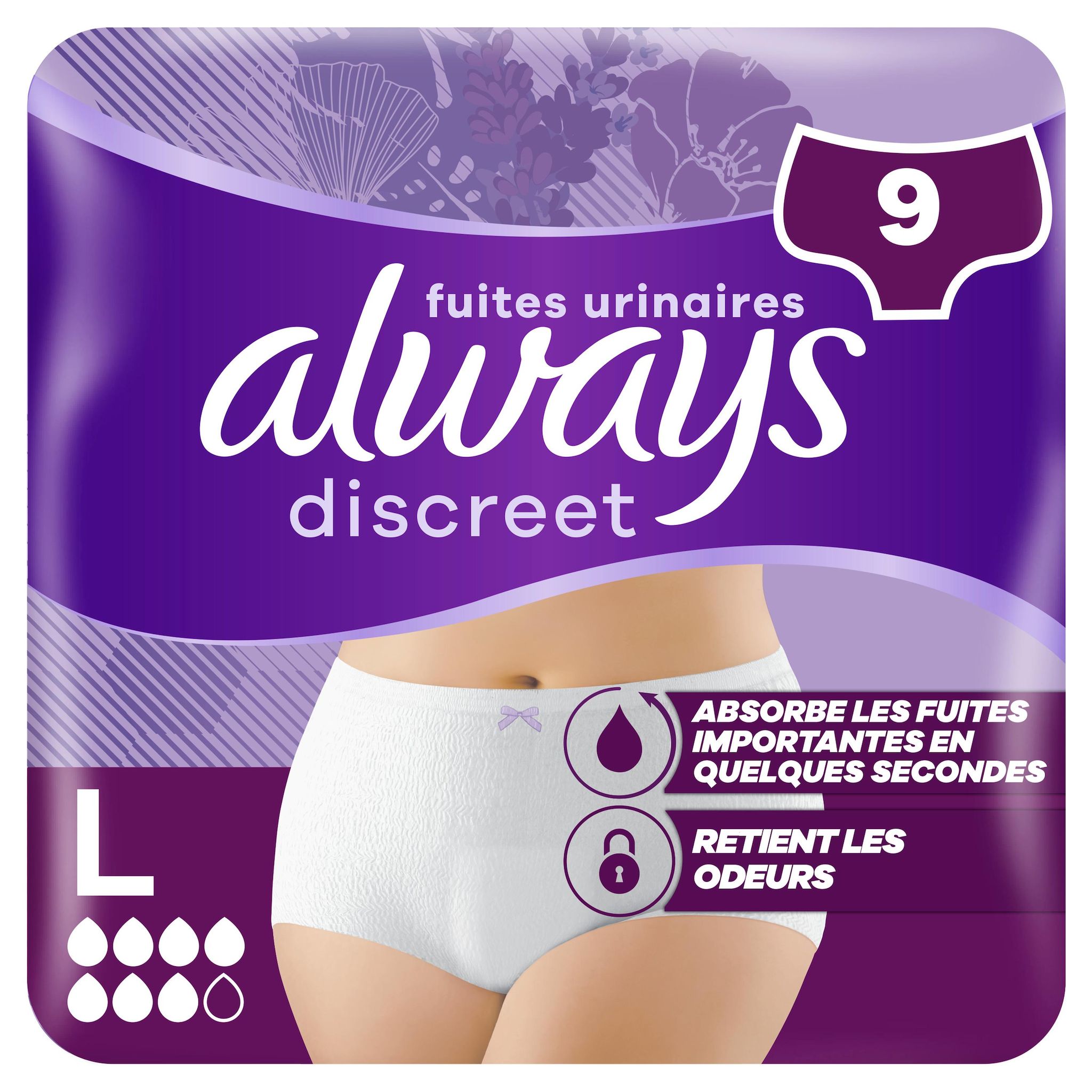 ALWAYS Discreet Culottes pour fuites urinaires taille L 9 culottes