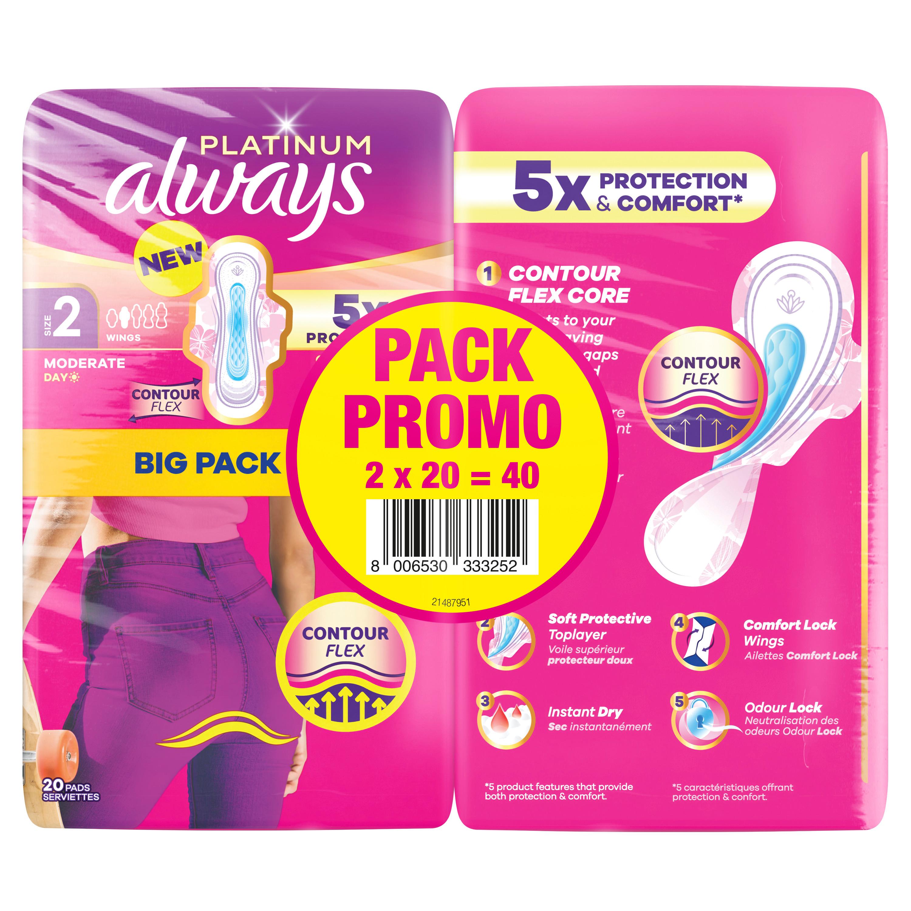 ALWAYS Platinum Serviettes hygiéniques jour flux modéré taille 2 40 serviettes
