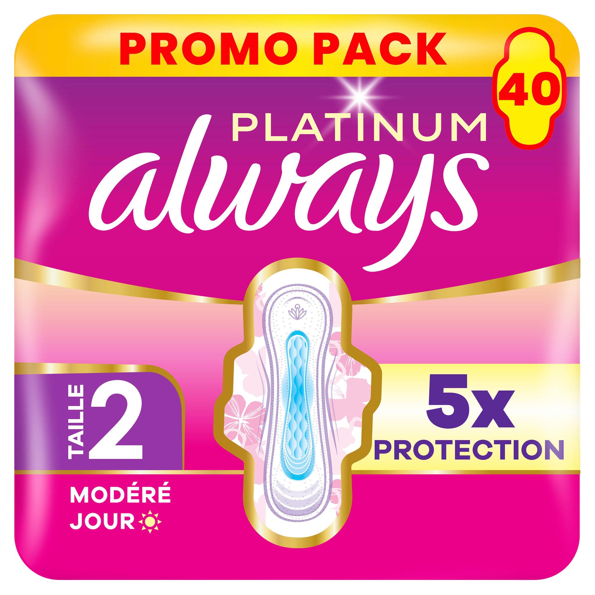 ALWAYS Platinum Serviettes hygiéniques jour flux modéré taille 2 40 serviettes