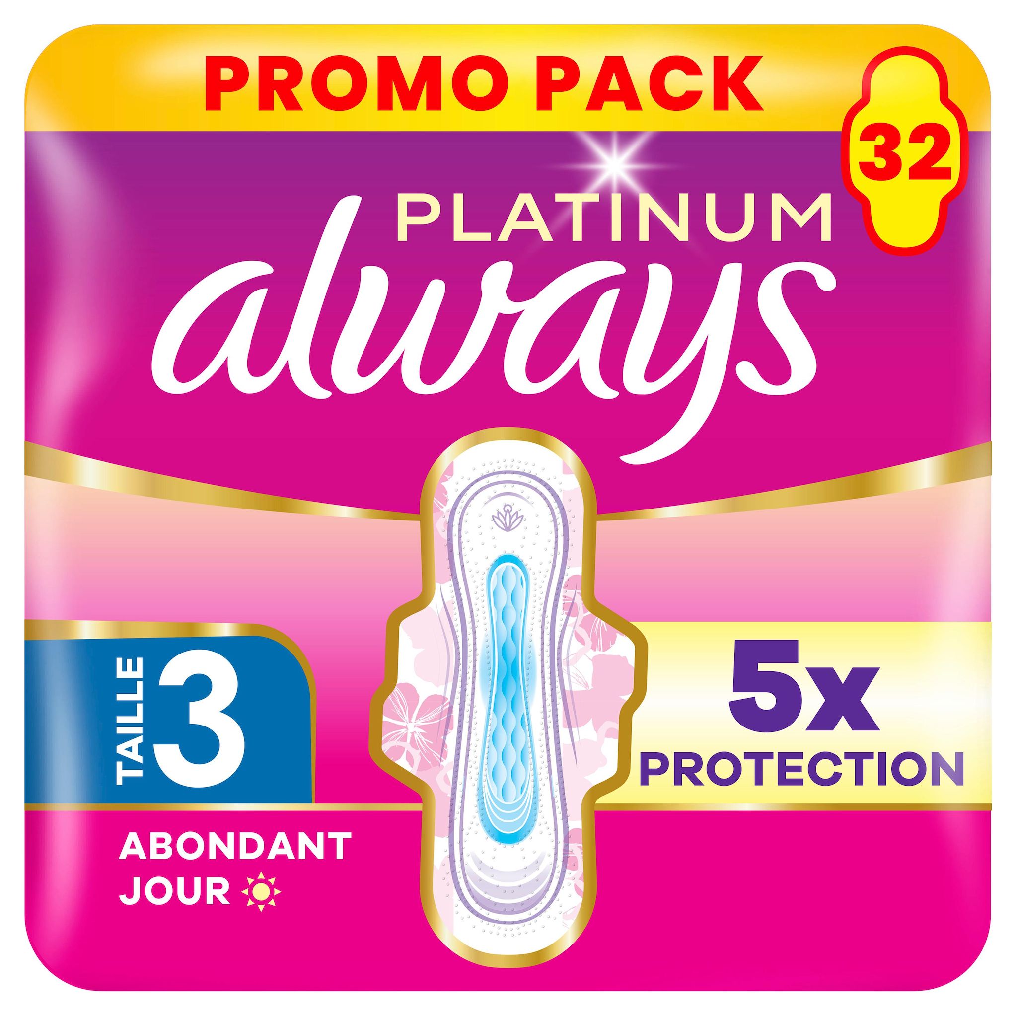 ALWAYS Platinum Serviettes hygiéniques jour flux abondant taille 3 32 serviettes