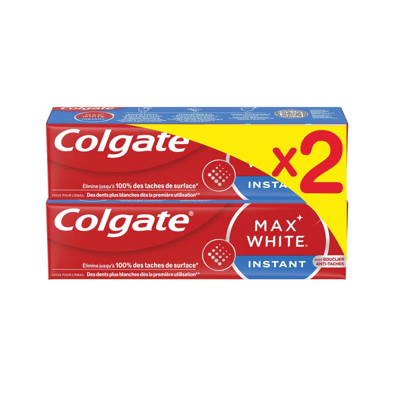COLGATE Max White Dentifrice instant avec bouclier anti-taches 2x75ml