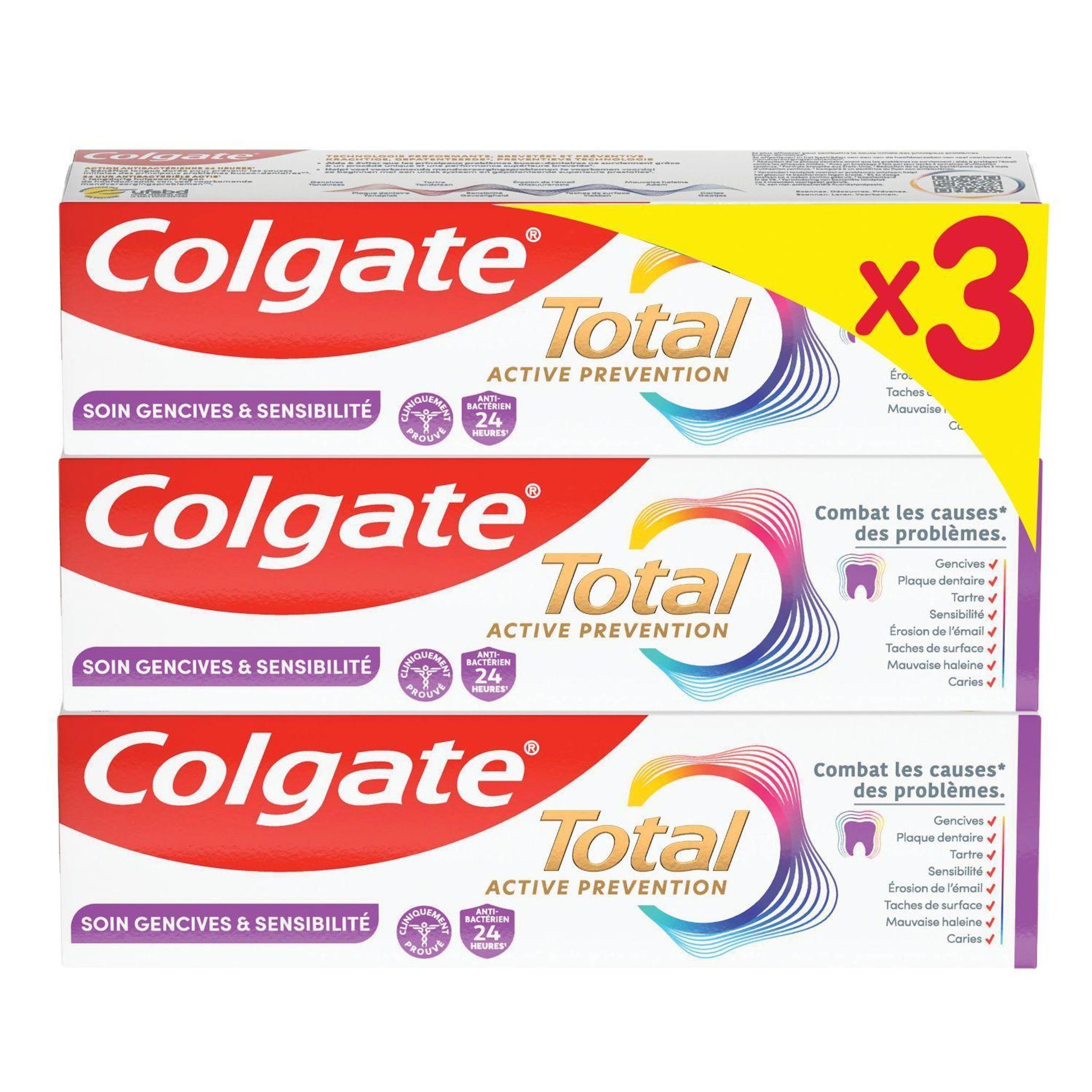 COLGATE Total dentifrice active prévention soin gencives 3x75ml