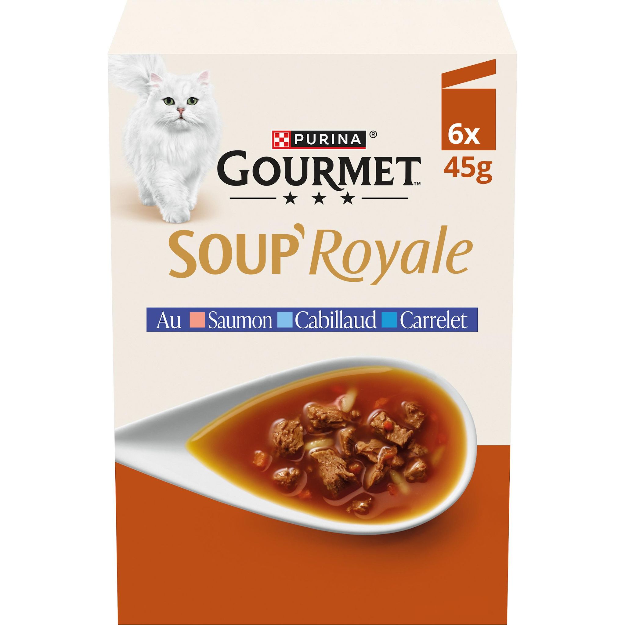 PURINA Gourmet Soup' Royale Sachets repas au poisson pour chat adulte 6 sachets 6x45g