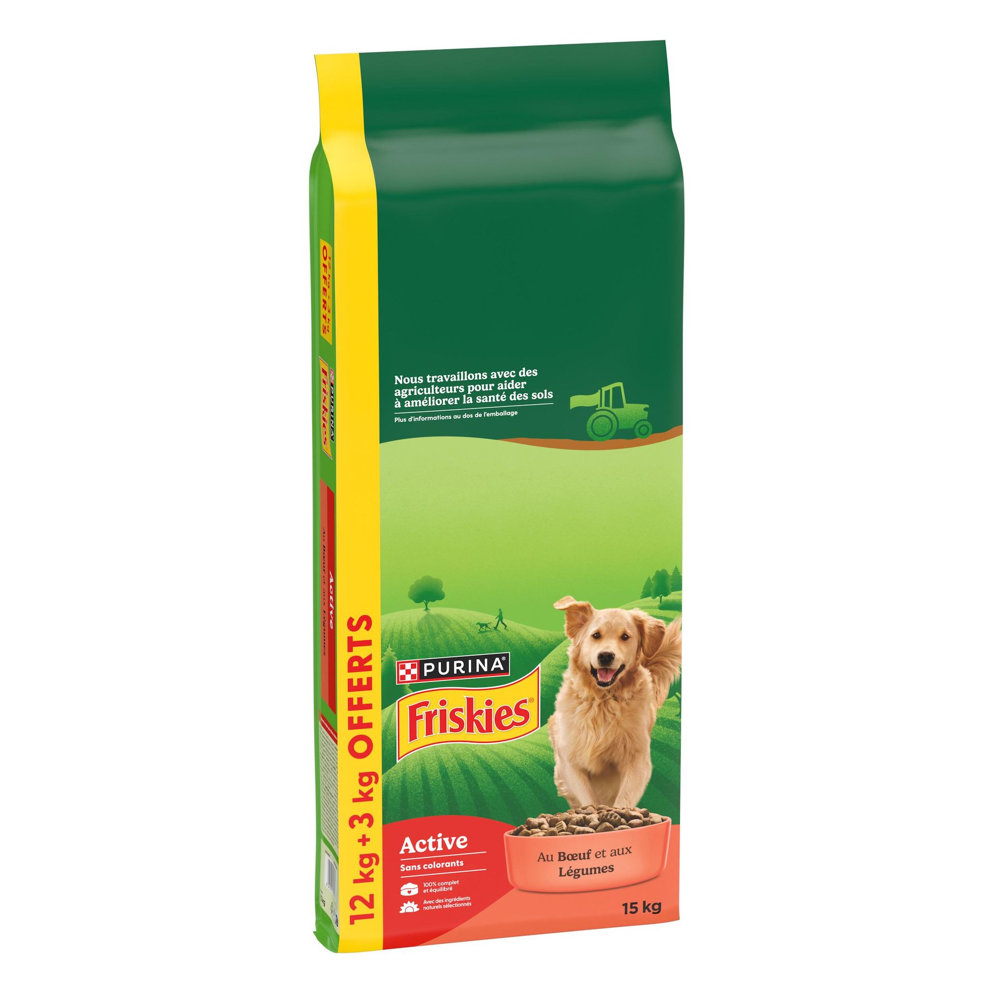 PURINA Active Croquettes au boeuf et aux légumes pour chien 12kg+3kg offerts 15kg