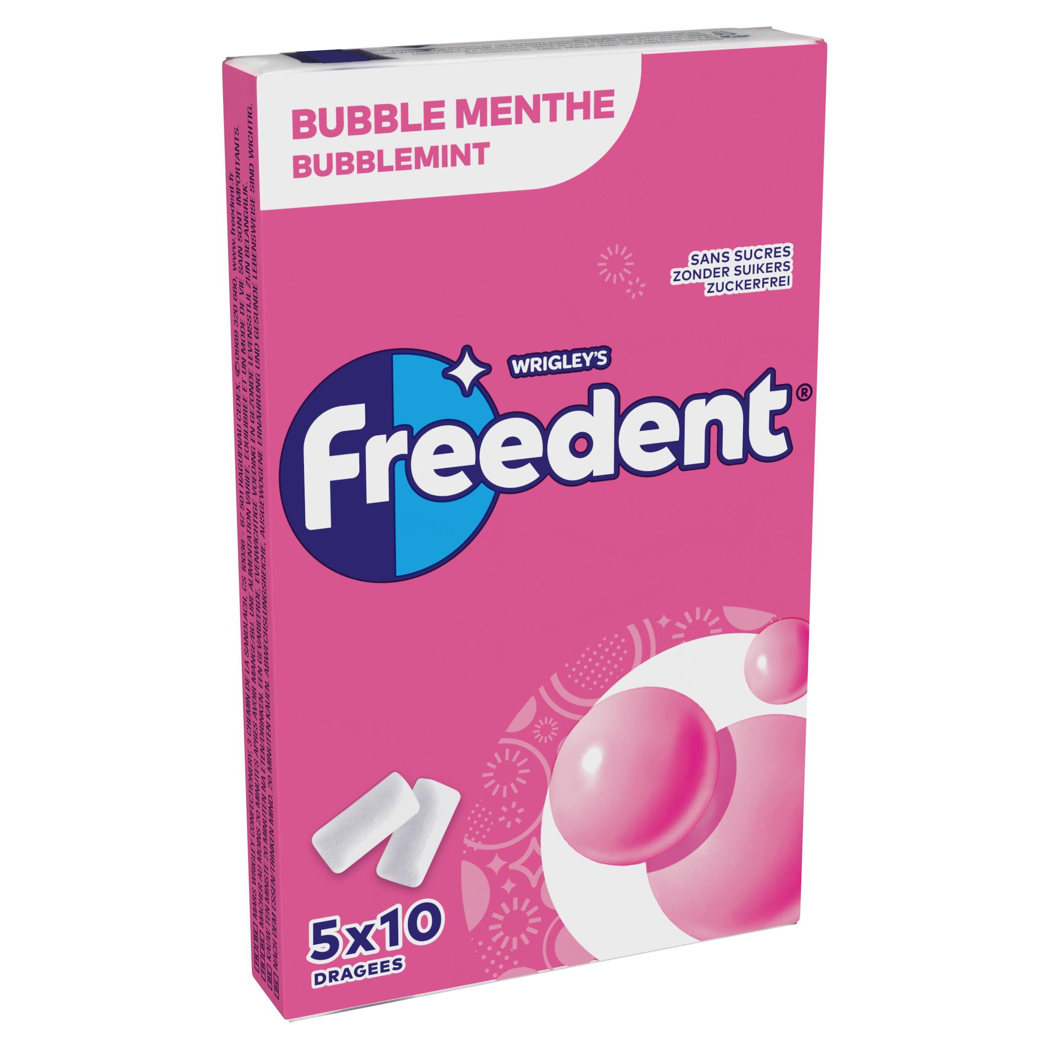 FREEDENT Chewing-gums à la menthe sans sucres 5x10 dragées 70g