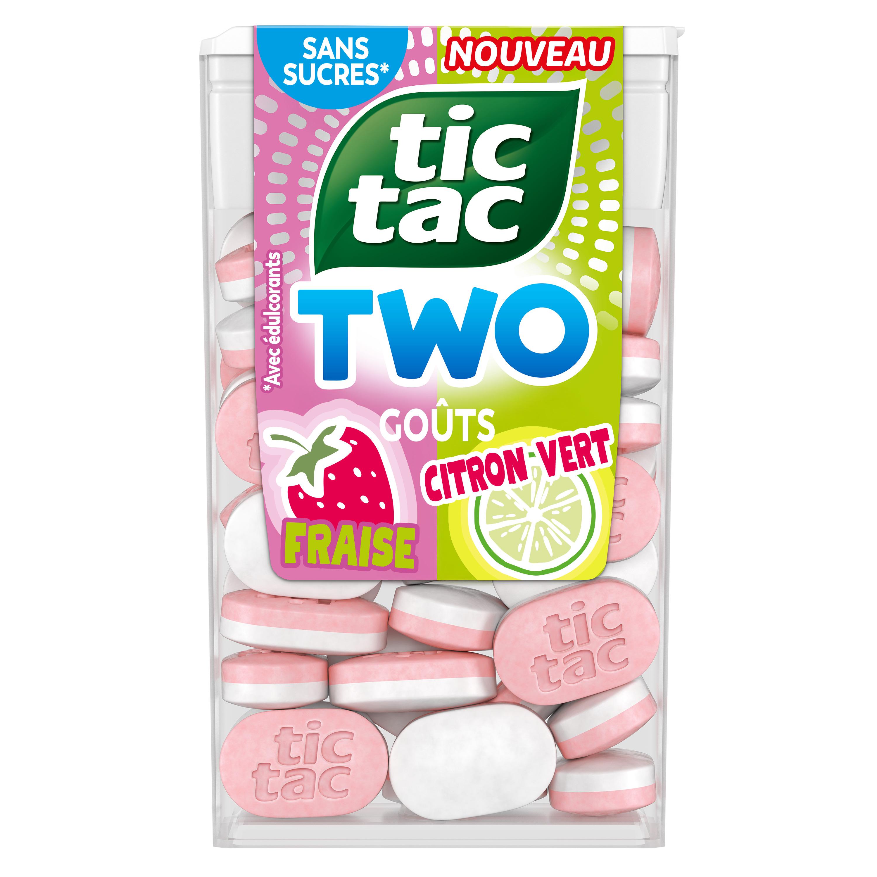 Voir la diapositive 2 : TIC TAC Bonbons pastilles bigoût fraise et citron vert sans sucres 38.5g