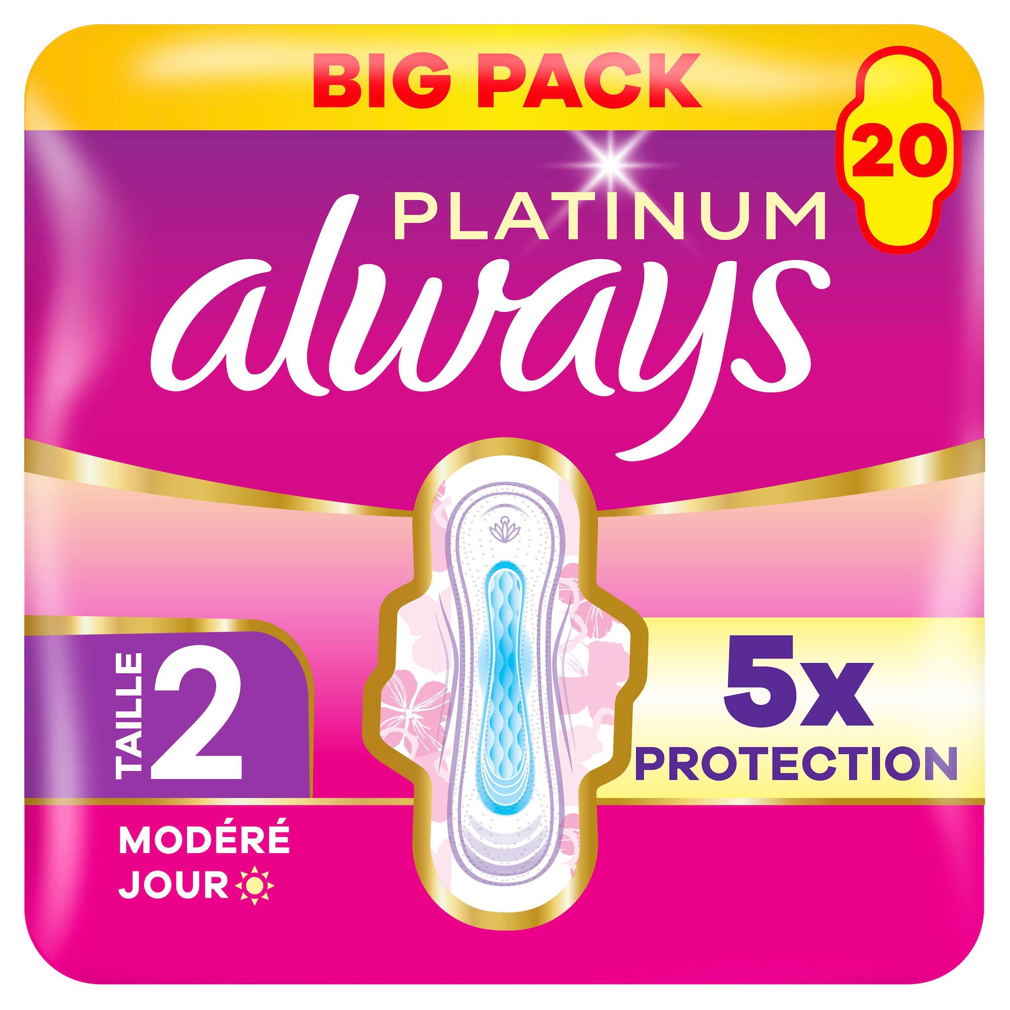 ALWAYS Platinum serviettes hygiéniques avec ailettes taille 2 20 serviettes